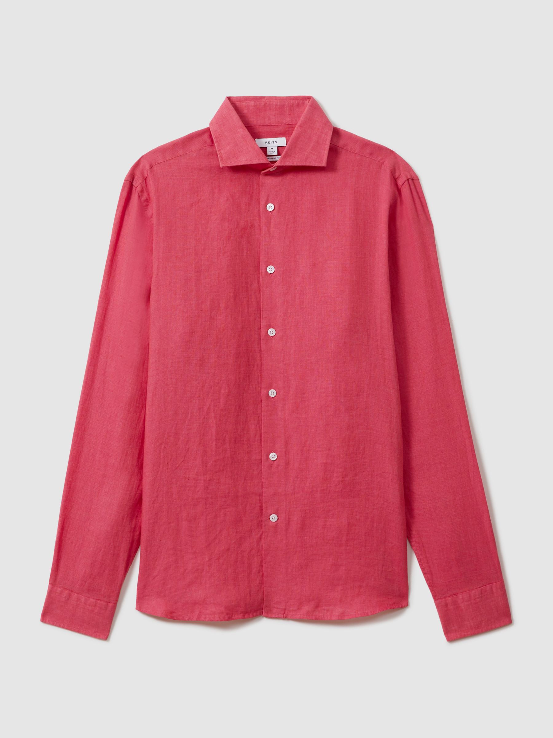 Linen Button-Through Shirt in Coral - Image 2 of 6