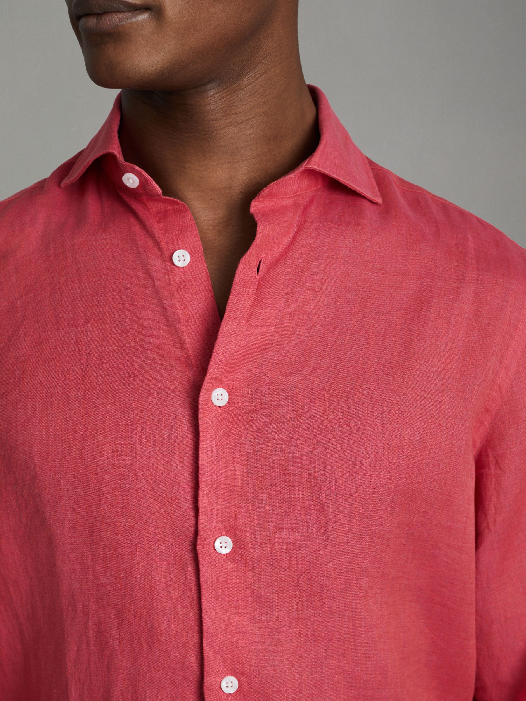 Linen Button-Through Shirt in Coral - Image 4 of 6
