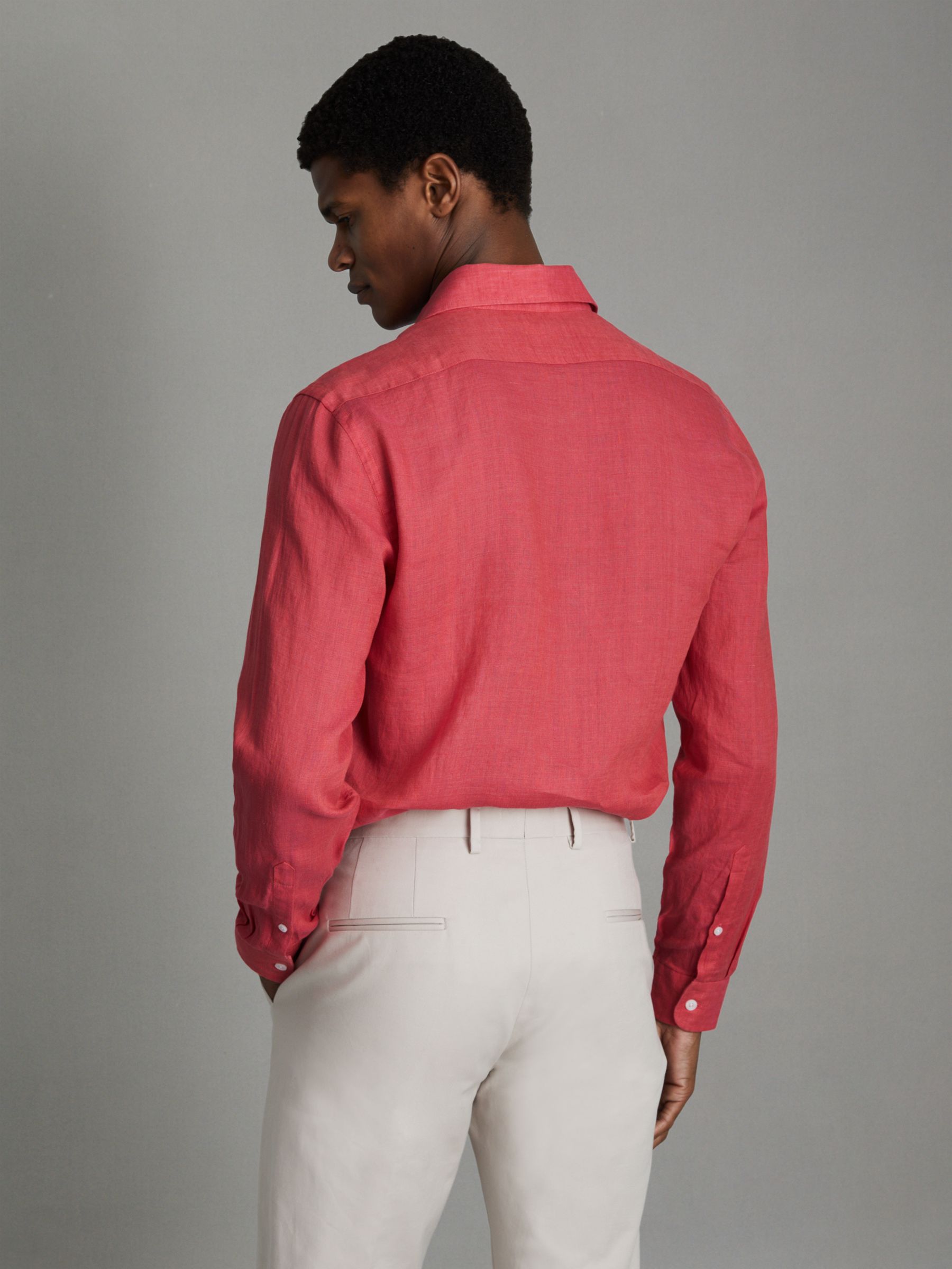 Linen Button-Through Shirt in Coral - Image 5 of 6