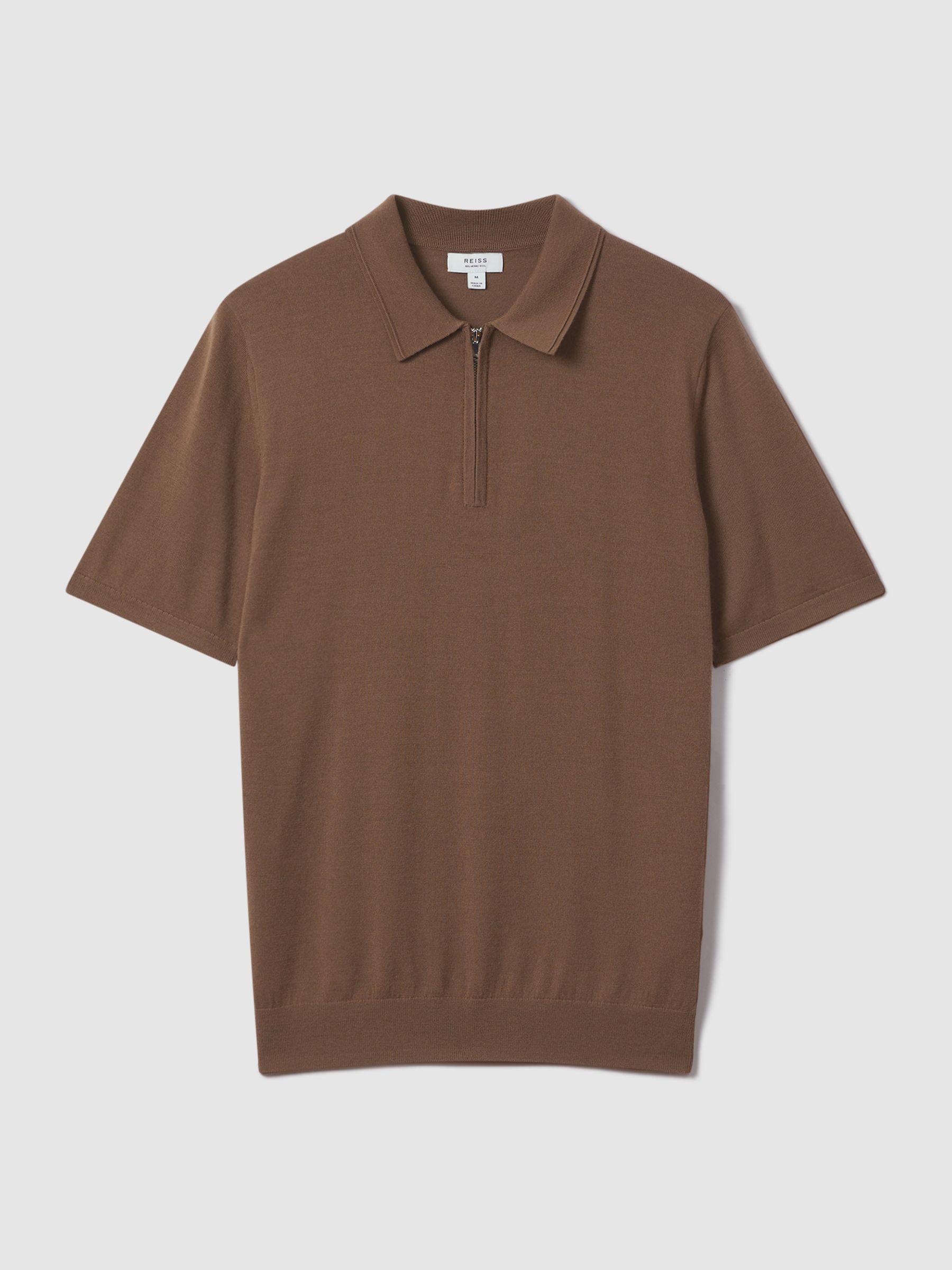 Merino Wool Half-Zip Funnel Neck Jumper in Pecan Brown - Image 2 of 7