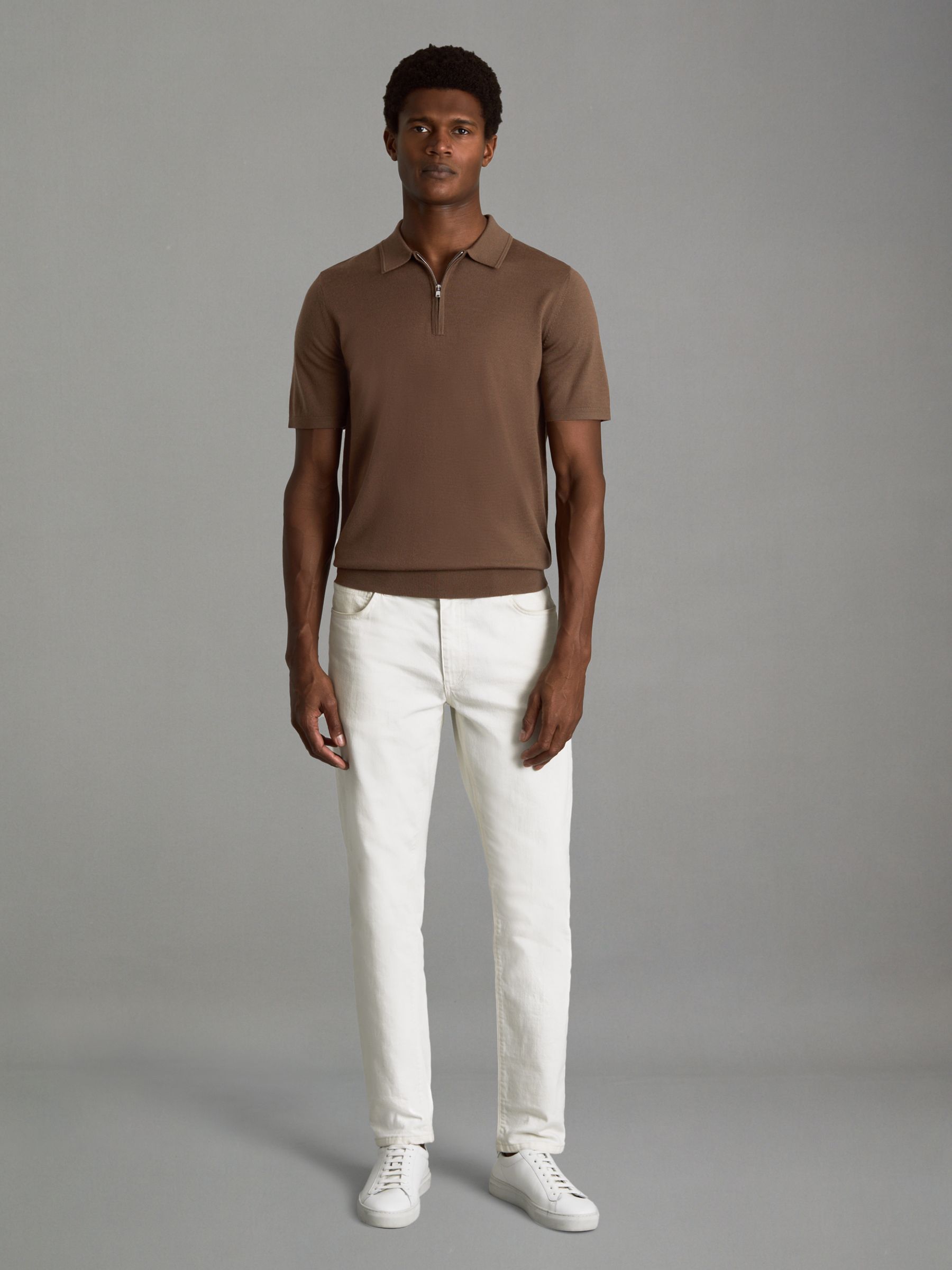 Merino Wool Half-Zip Funnel Neck Jumper in Pecan Brown - Image 3 of 7