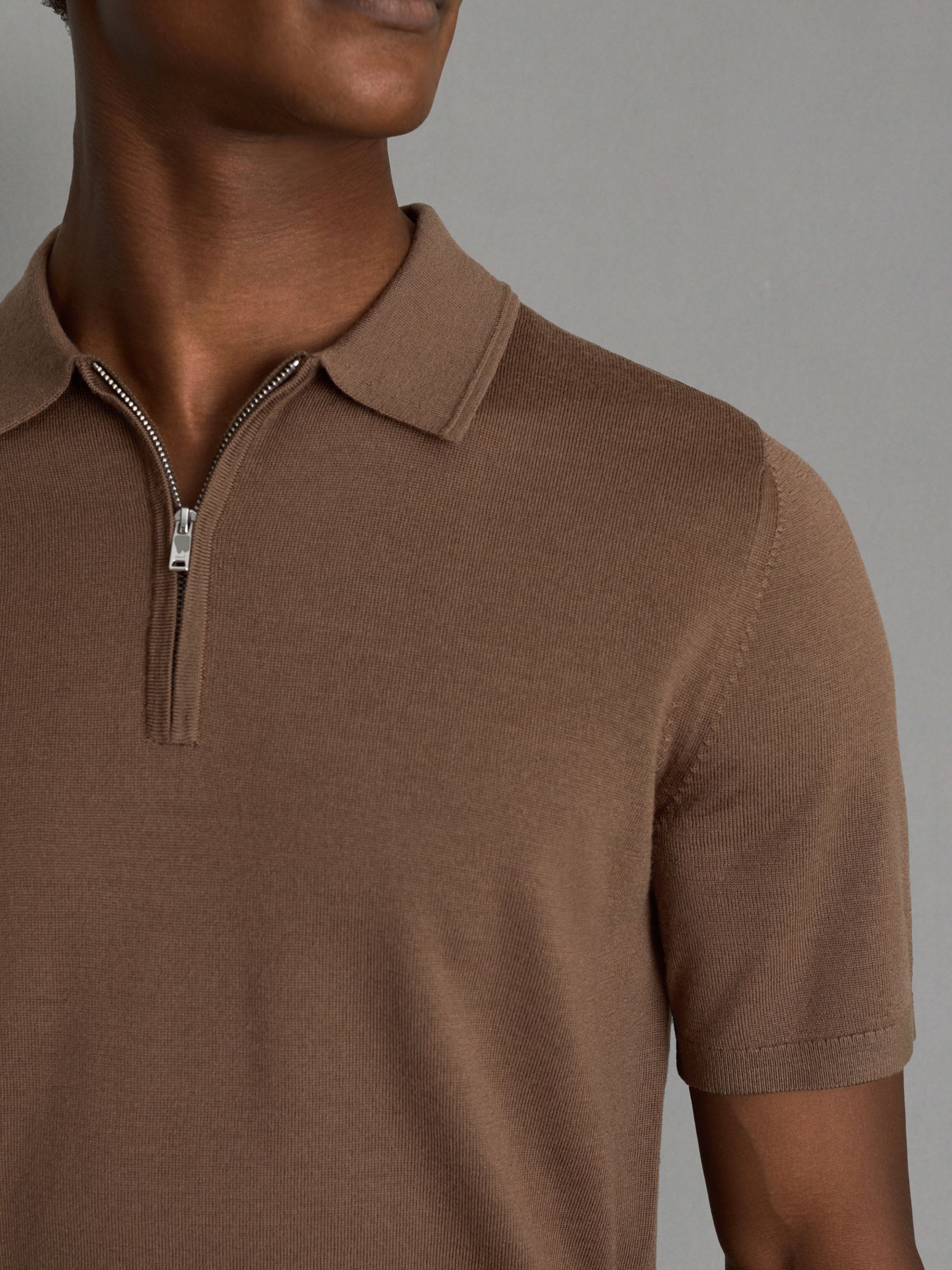 Merino Wool Half-Zip Funnel Neck Jumper in Pecan Brown - Image 4 of 7