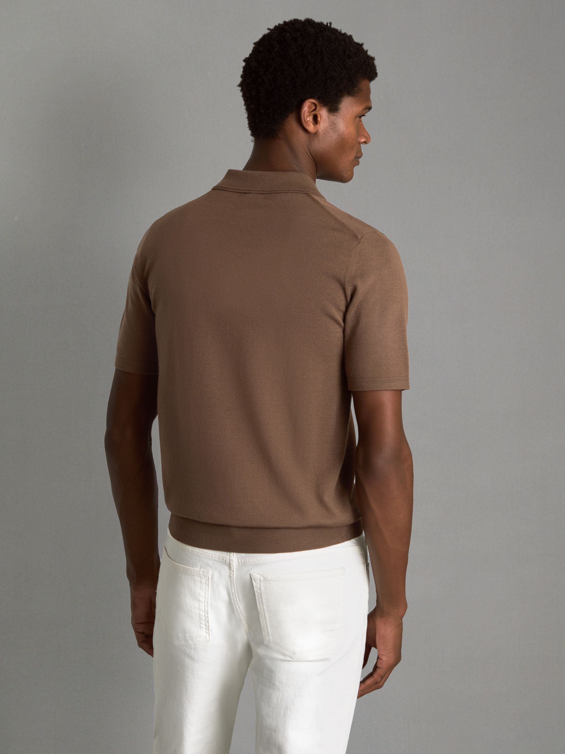 Merino Wool Half-Zip Funnel Neck Jumper in Pecan Brown - Image 5 of 7