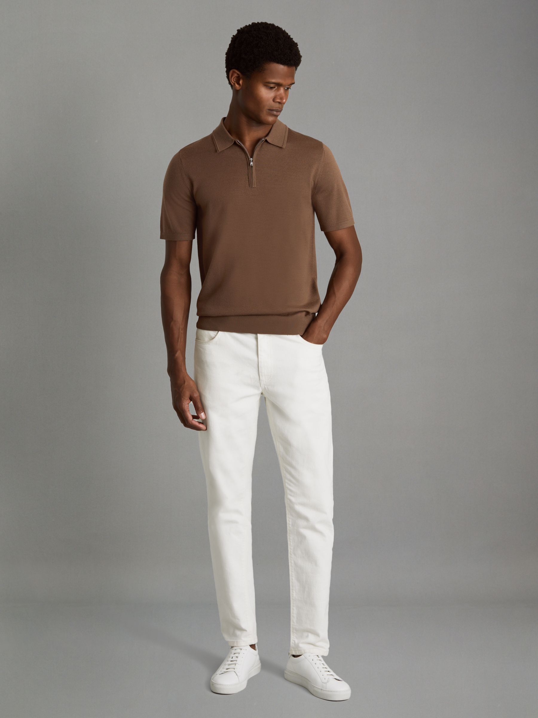 Merino Wool Half-Zip Funnel Neck Jumper in Pecan Brown - Image 6 of 7