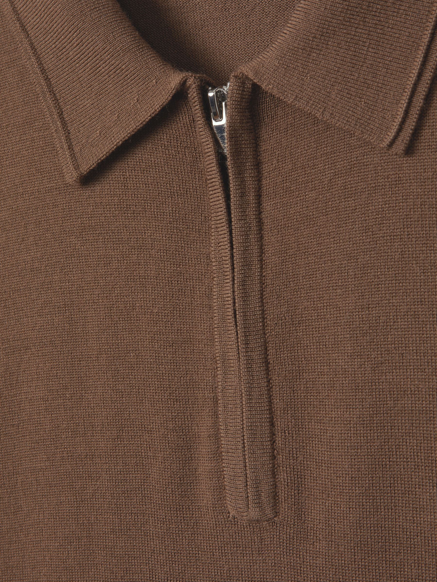Merino Wool Half-Zip Funnel Neck Jumper in Pecan Brown - Image 7 of 7