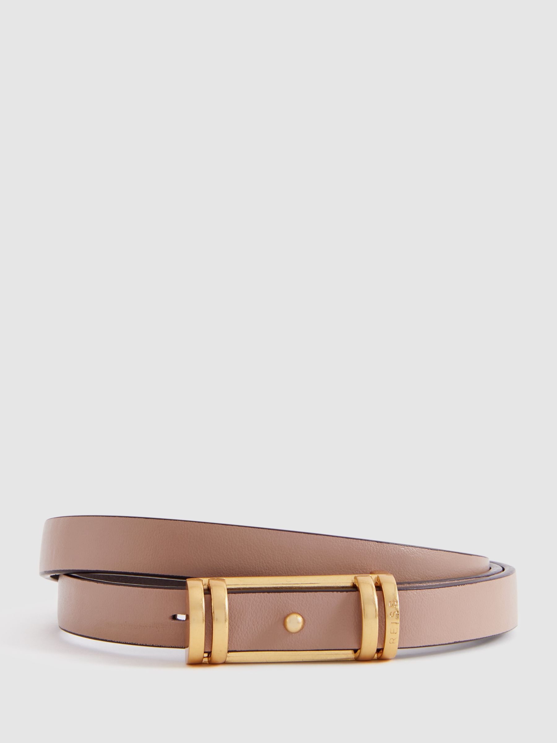 Thin Leather Belt in Nude - Image 1 of 4