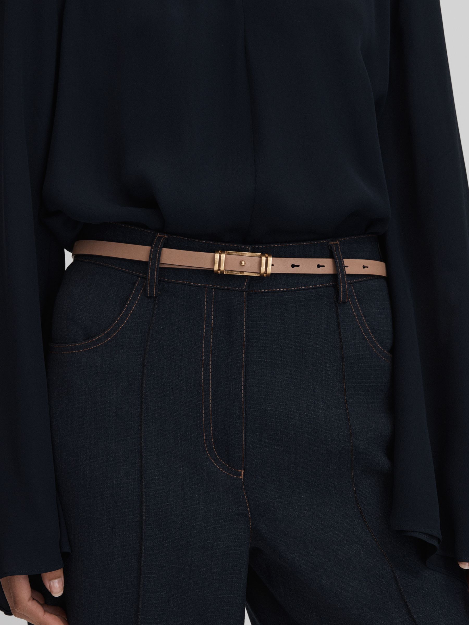 Thin Leather Belt in Nude - Image 2 of 4