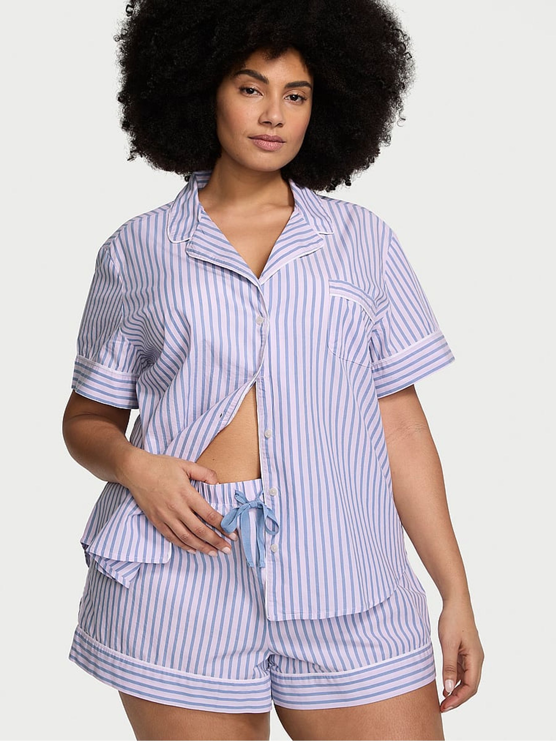 Blue Stripe Cotton Short Pyjama Set - Image 1 of 4