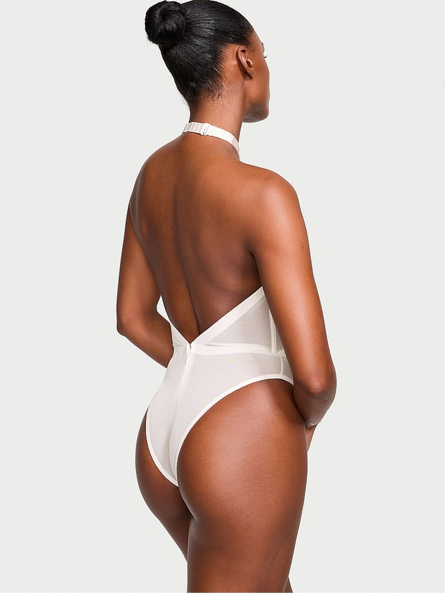Coconut White Halter Shine Bodysuit - Image 2 of 4