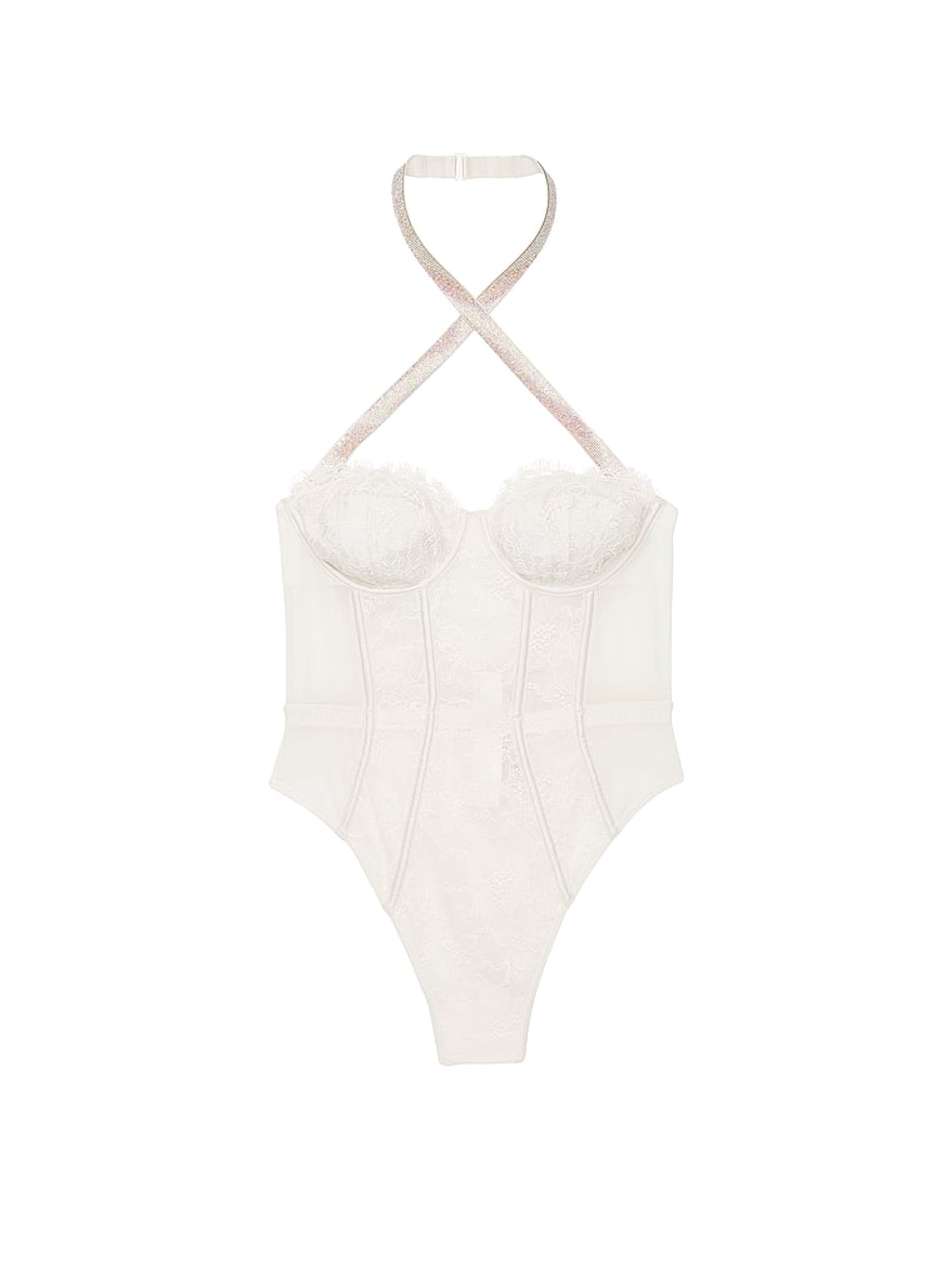 Coconut White Halter Shine Bodysuit - Image 3 of 4