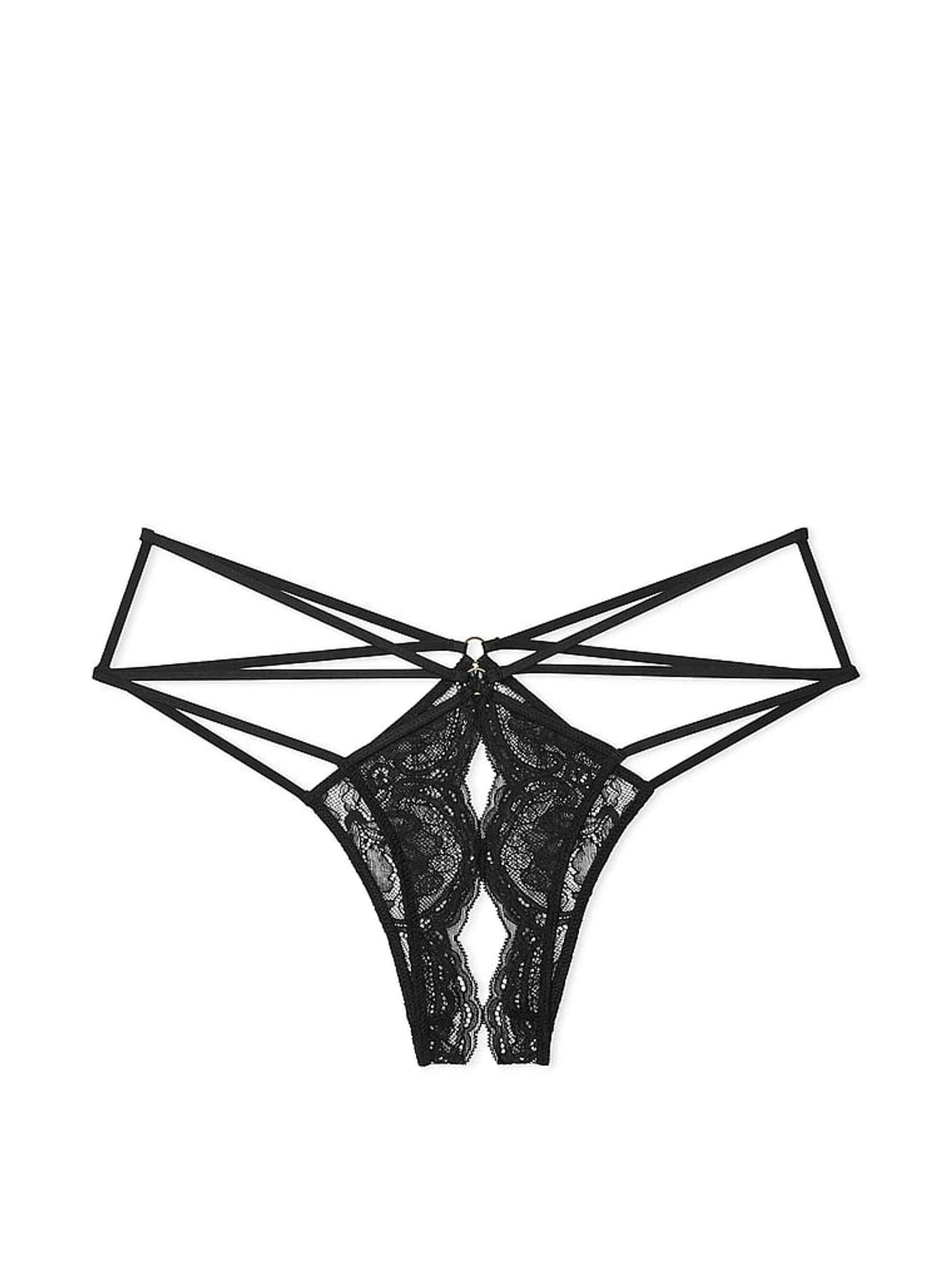 Black Lace Ouvert Strappy Cheeky Knickers - Image 1 of 1