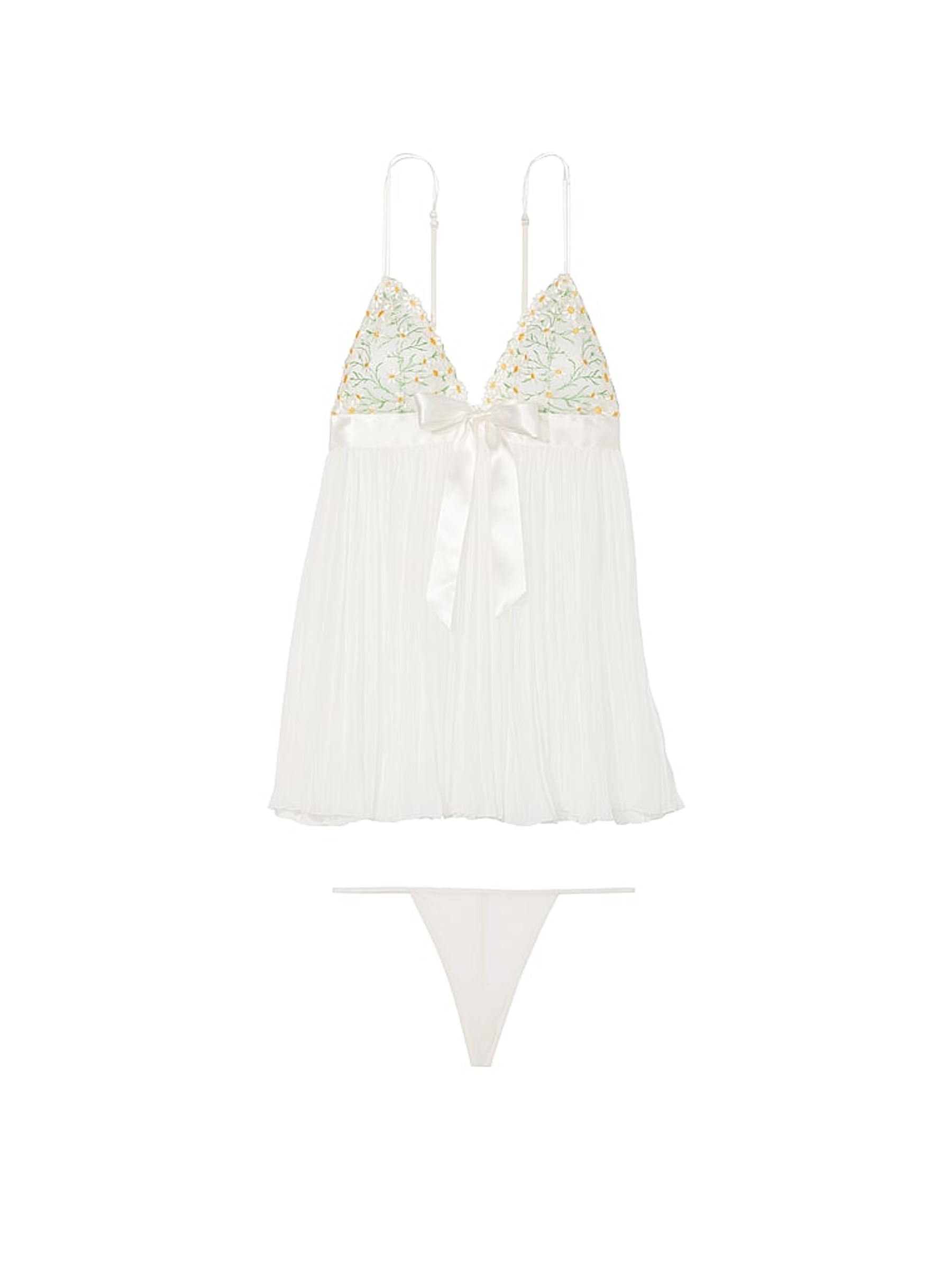 Coconut White Daisy Chain Embroidery Pleated Babydoll Set - Image 3 of 4