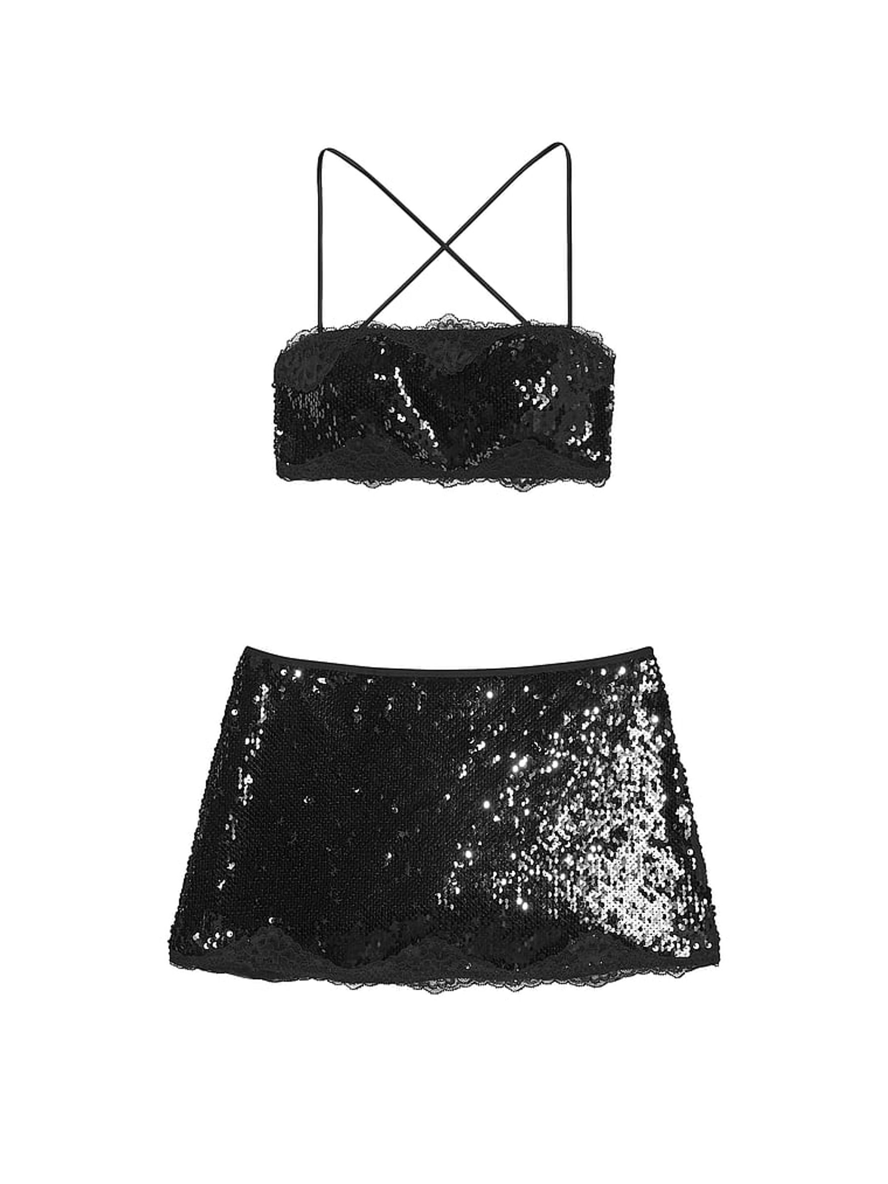 Black Sequin Bralette and Skirt Set - Image 3 of 3