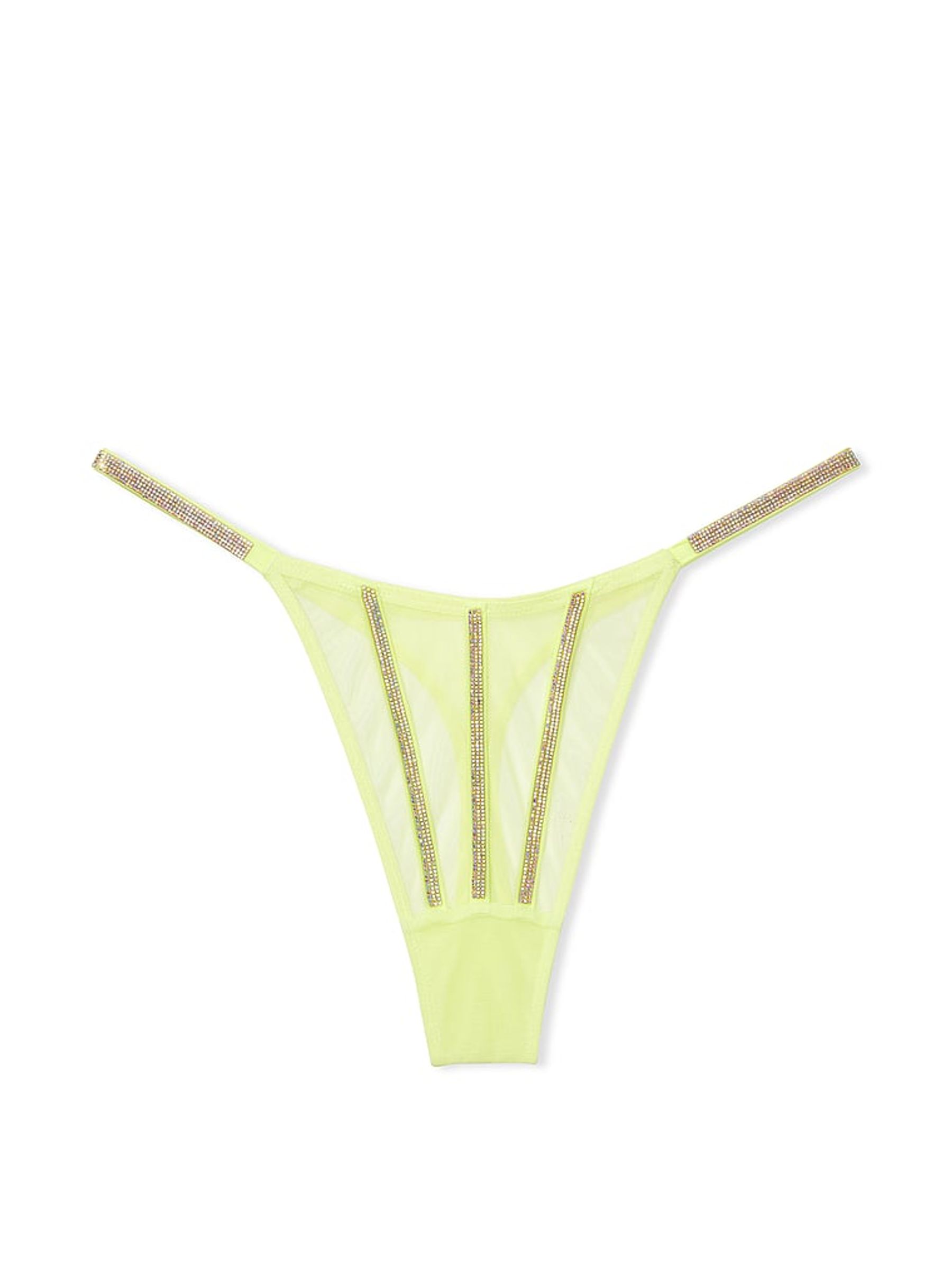 Citron Glow Yellow Sheer Shine Thong Knickers - Image 3 of 4