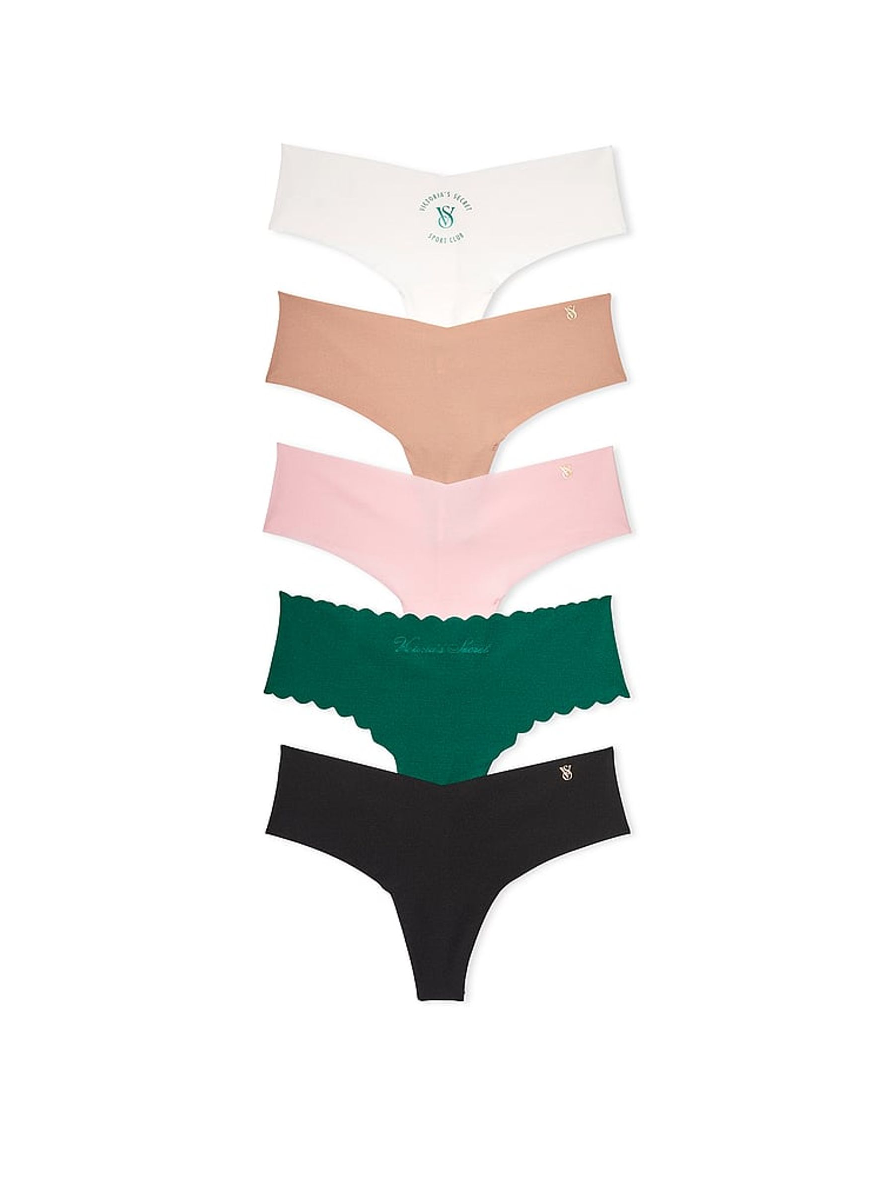 White/Nude/Pink/Green/Black Thong 5 Pack Knickers - Image 1 of 3