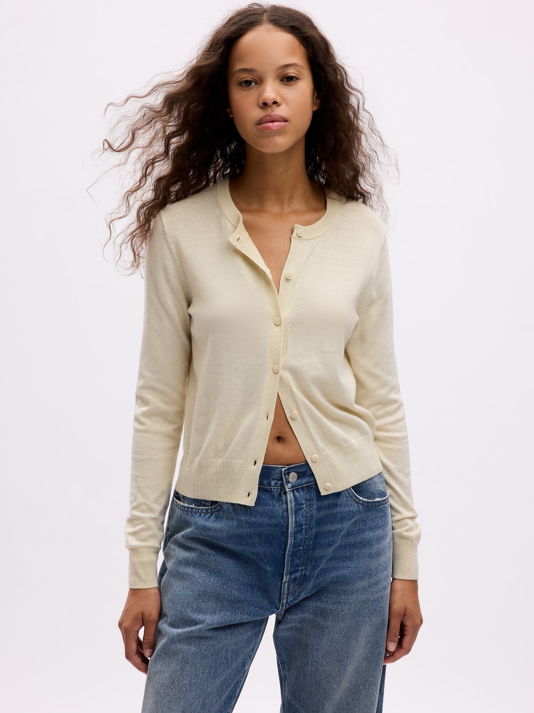 Beige Lightweight CashSoft Crew Neck Cardigan - Image 1 of 1