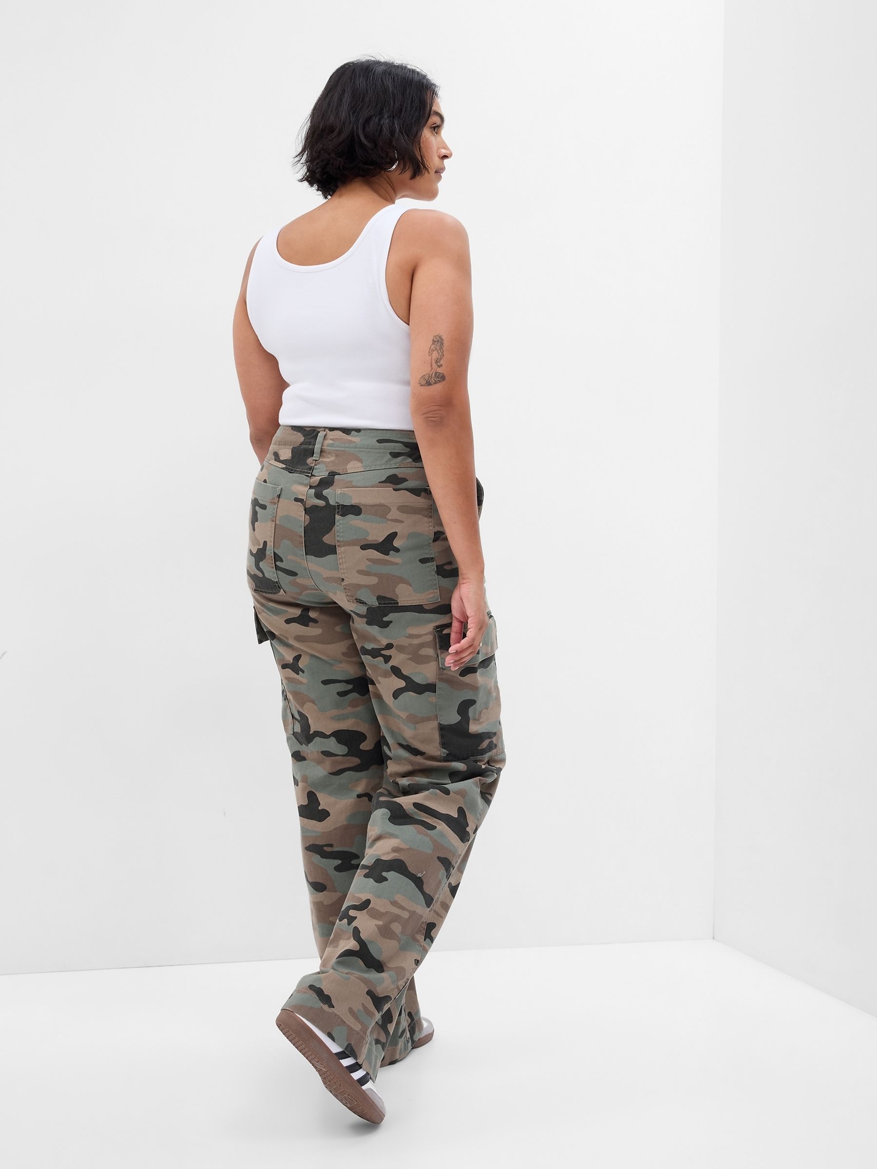 Camo Green Loose Cotton Chino Cargo Trousers - Image 5 of 5
