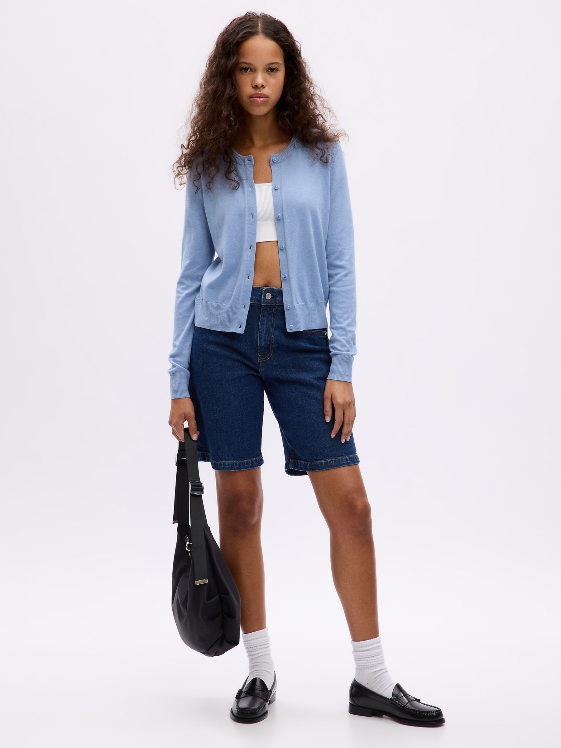 Blue Lightweight CashSoft Crew Neck Cardigan - Image 1 of 1 Blue Lightweight CashSoft Crew Neck Cardigan - Image 1 of 1