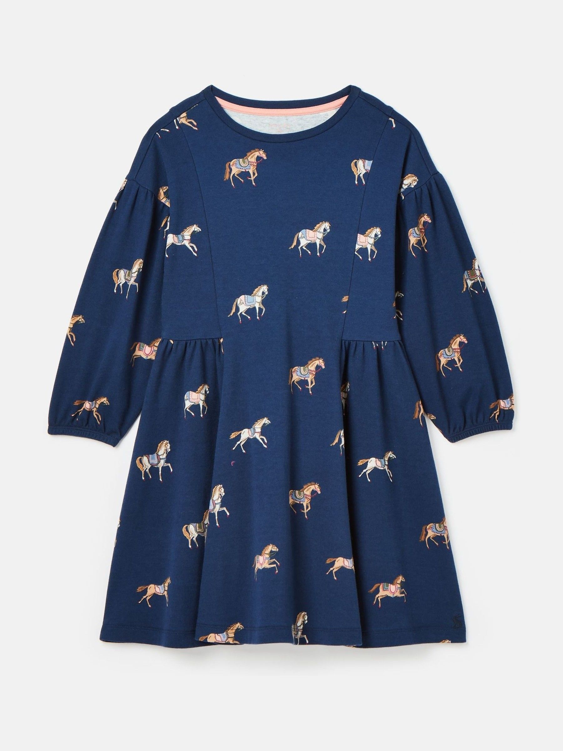 Girls' Aubrey Navy Horse Print Jersey Dress - Image 1 of 4
