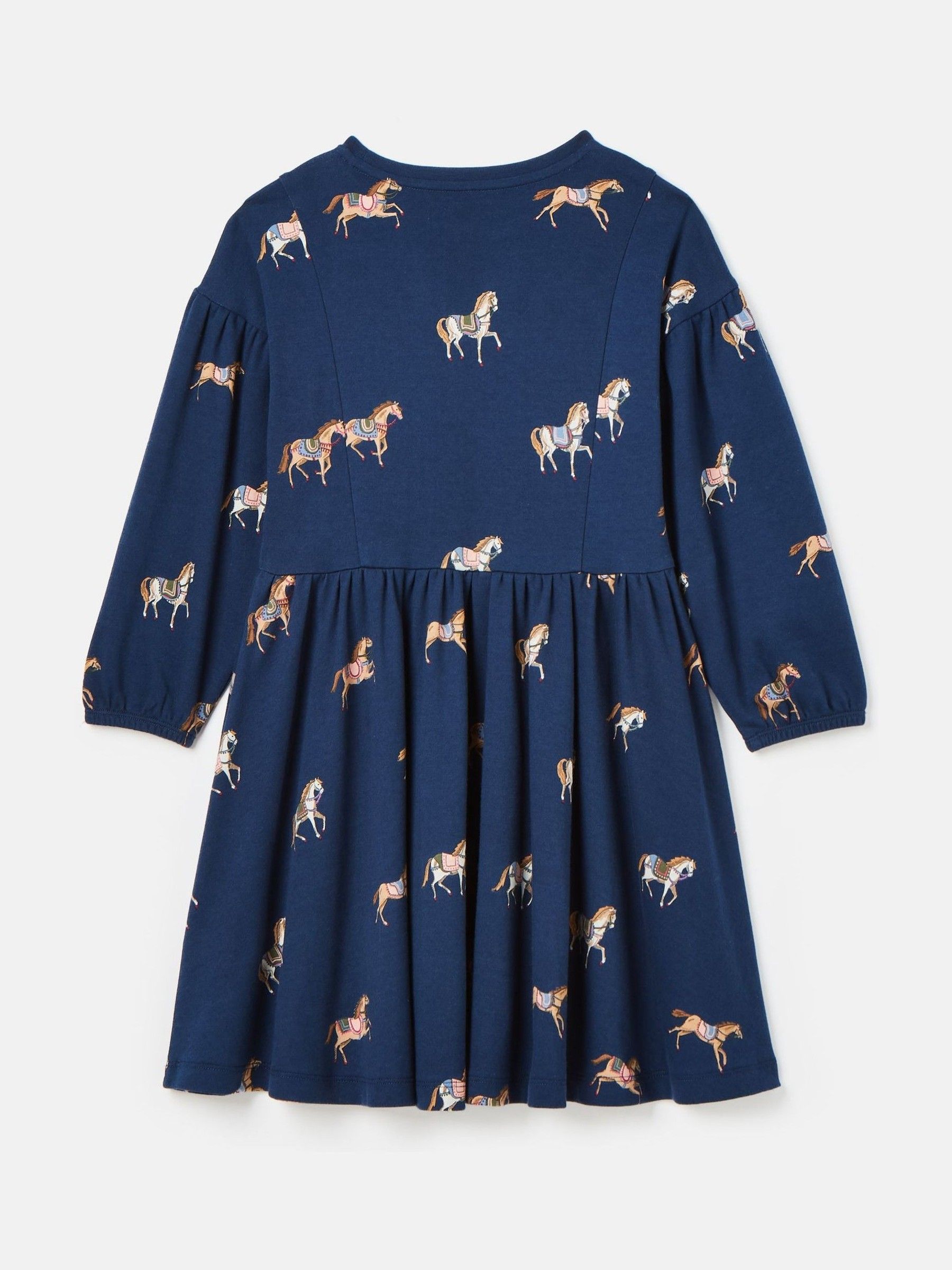 Girls' Aubrey Navy Horse Print Jersey Dress - Image 2 of 4