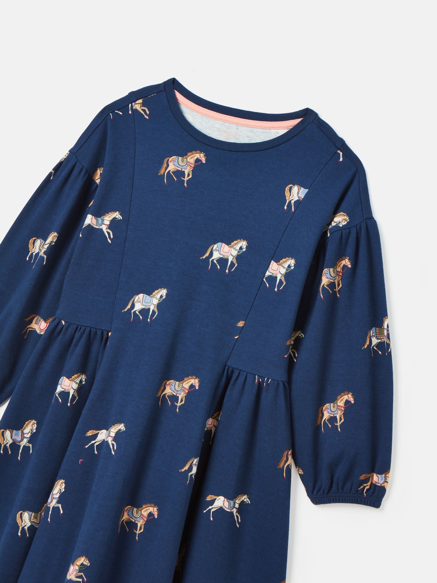 Girls' Aubrey Navy Horse Print Jersey Dress - Image 3 of 4