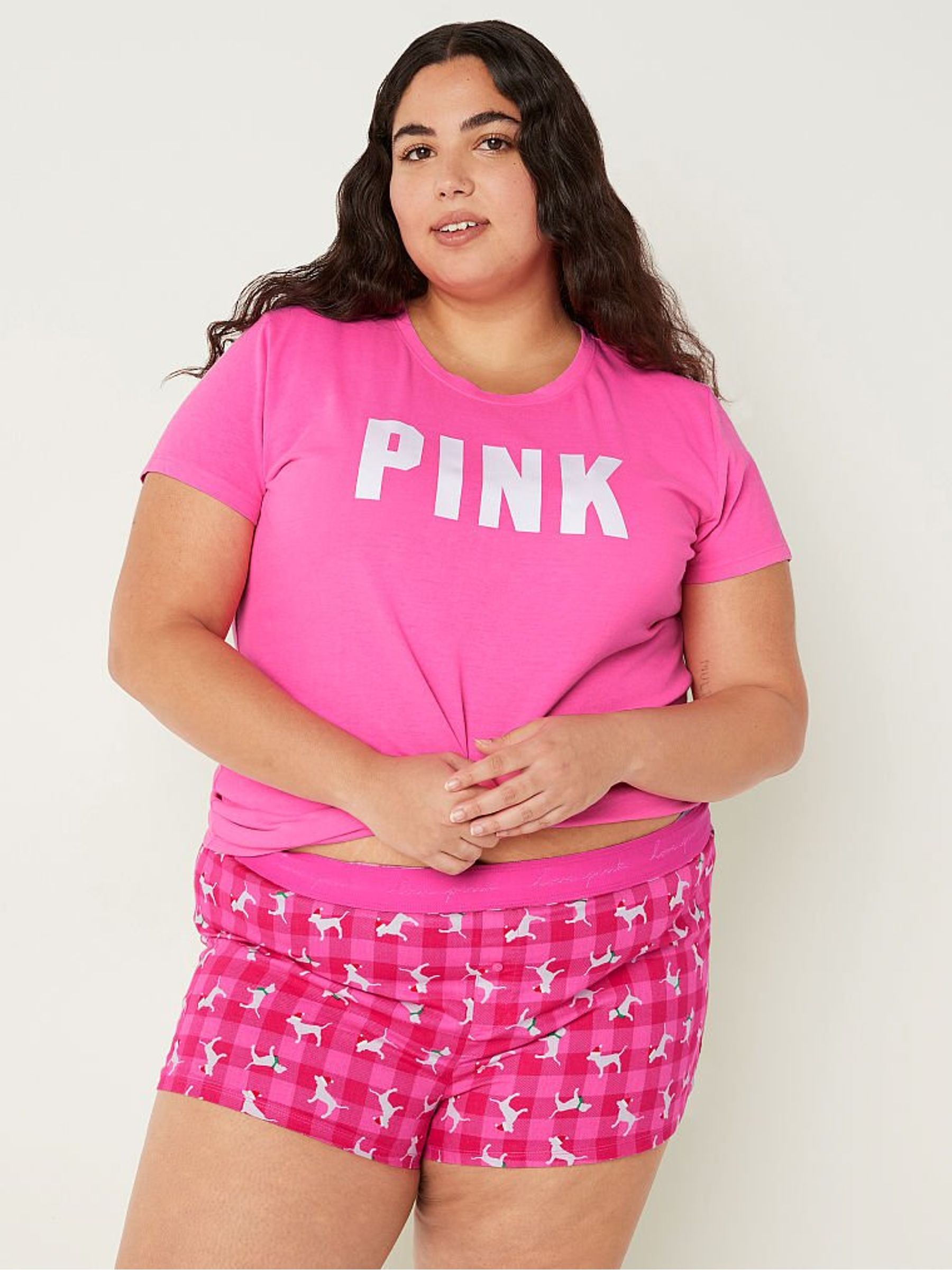 Pink Dog Plaid Flannel Pyjama Shorts Victoria's Secret UK