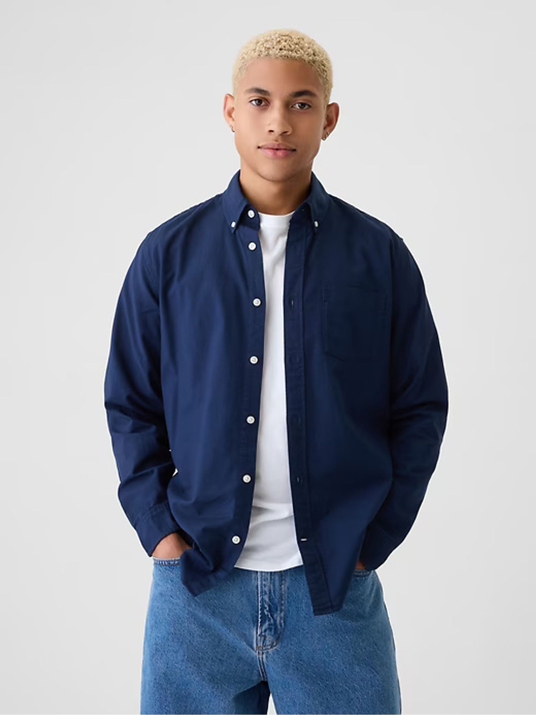 Blue Regular Fit Long Sleeve Oxford Shirt - Image 1 of 6
