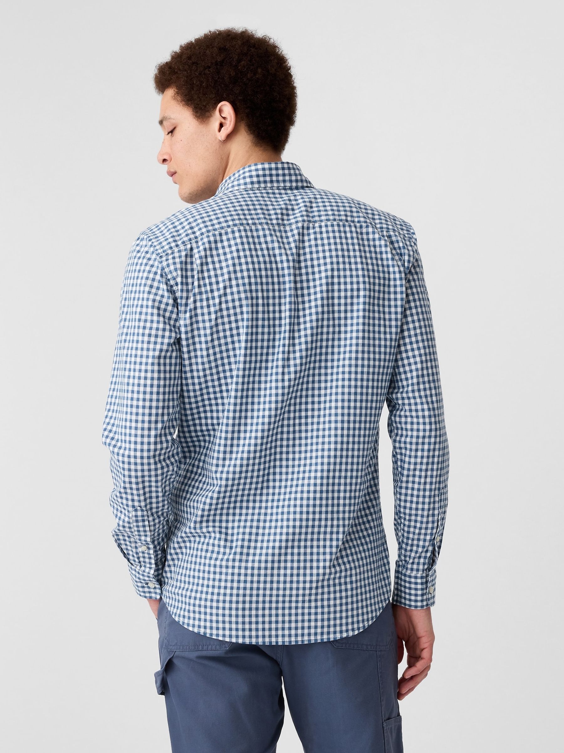 Blue and White Gingham Slim Fit Stretch Shirt - Image 2 of 5