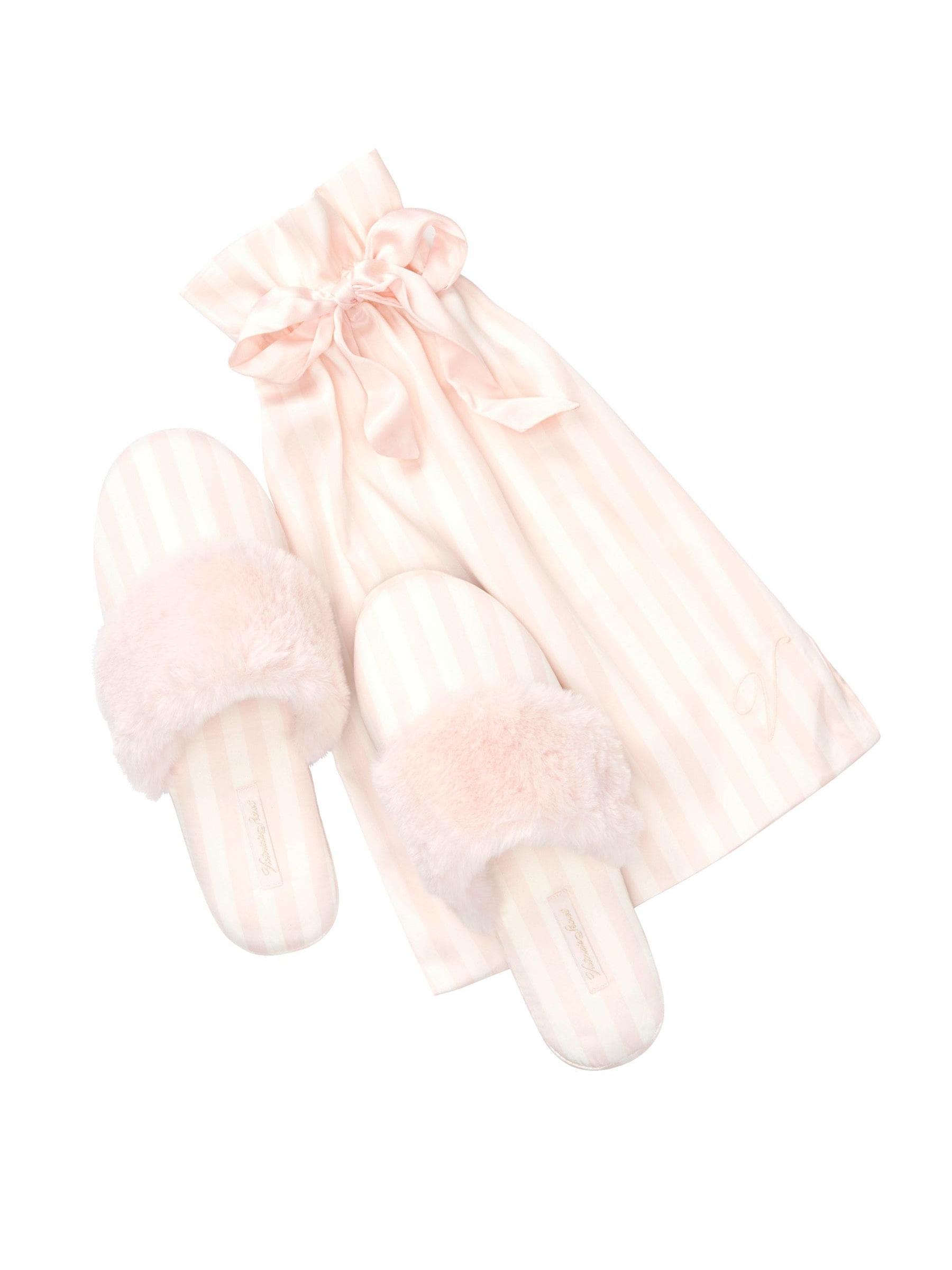 Pink White Stripe Satin Stripe Slippers - Image 1 of 1