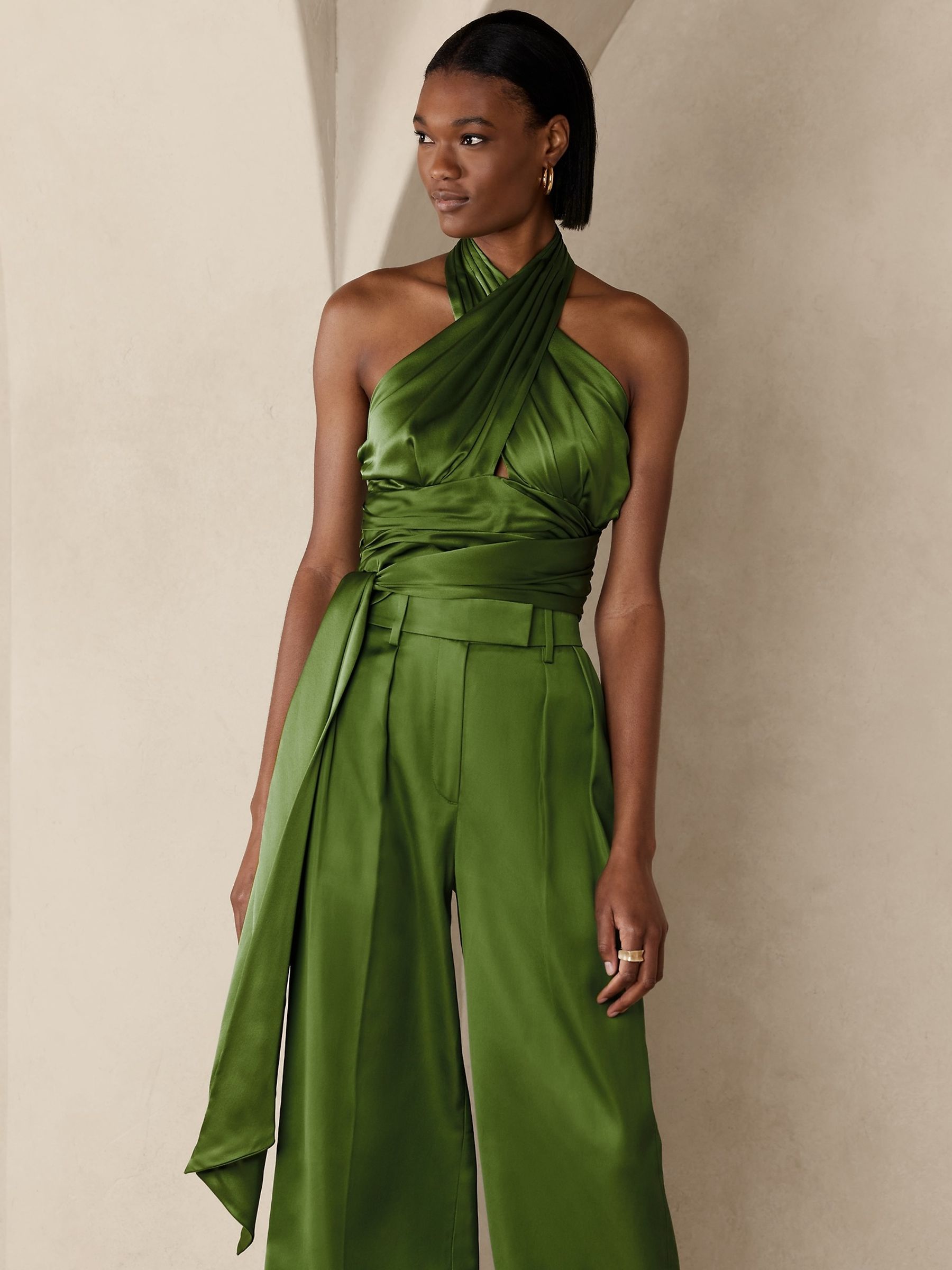 Banana Republic Green Giana Silk Halter Top - Image 1 of 2