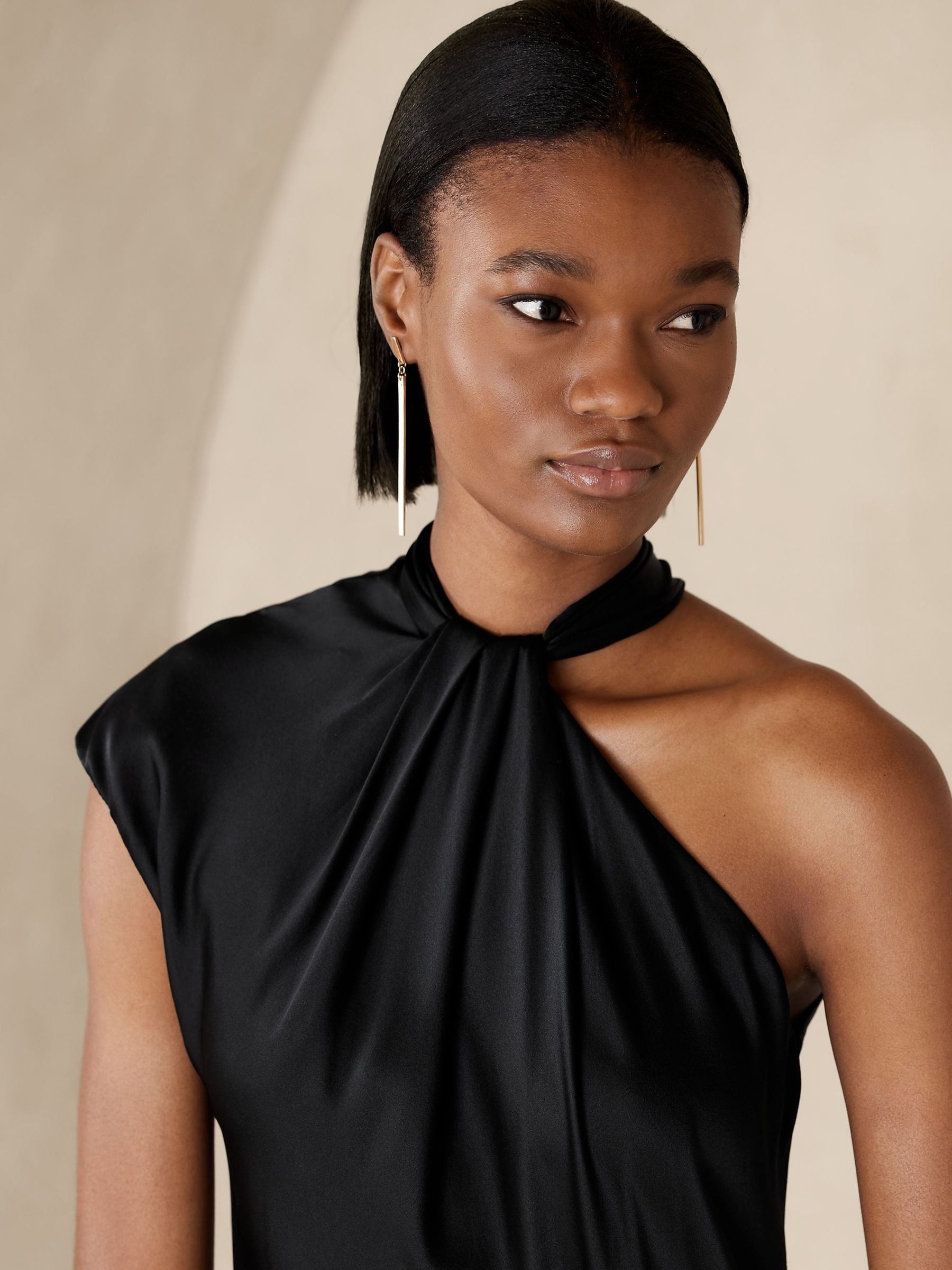 Banana Republic Black Kaia Silk Midi Dress - Image 3 of 4
