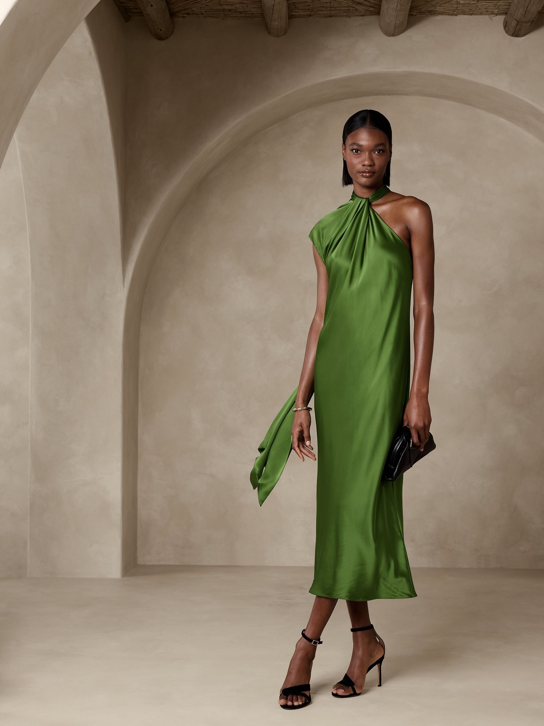 Banana Republic Green Kaia Silk Midi Dress - Image 1 of 2