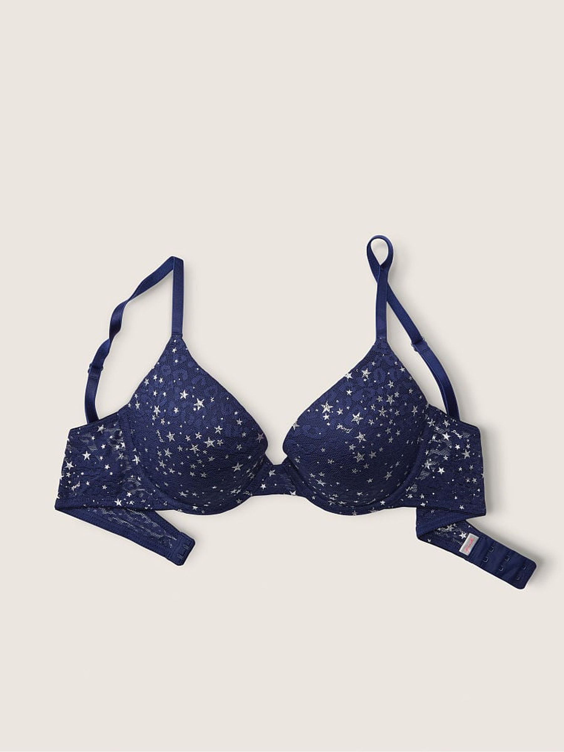 Ensign Navy Blue Stars Lace Push Up T-Shirt Bra - Image 3 of 5