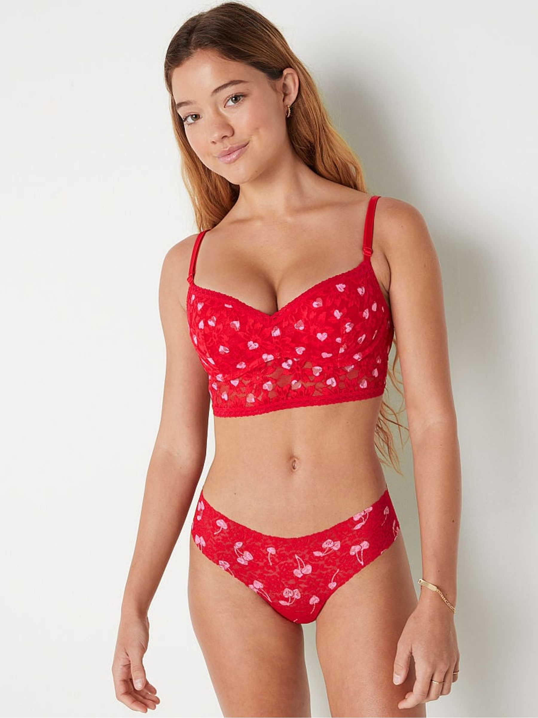 Red Pepper Heart V-Day Lace Wired Push Up Bralette - Image 1 of 4
