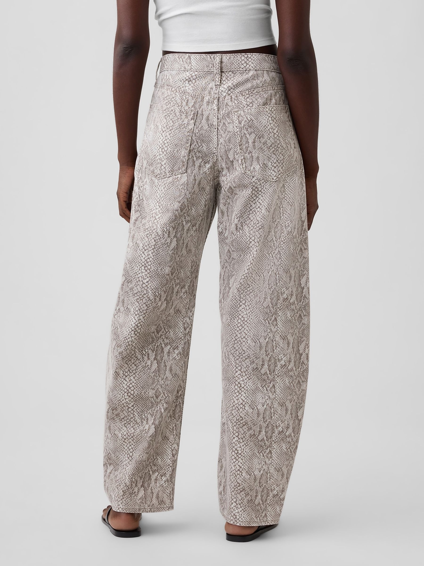 Grey High Waisted Snake Print Barrel Jeans - Image 2 of 4