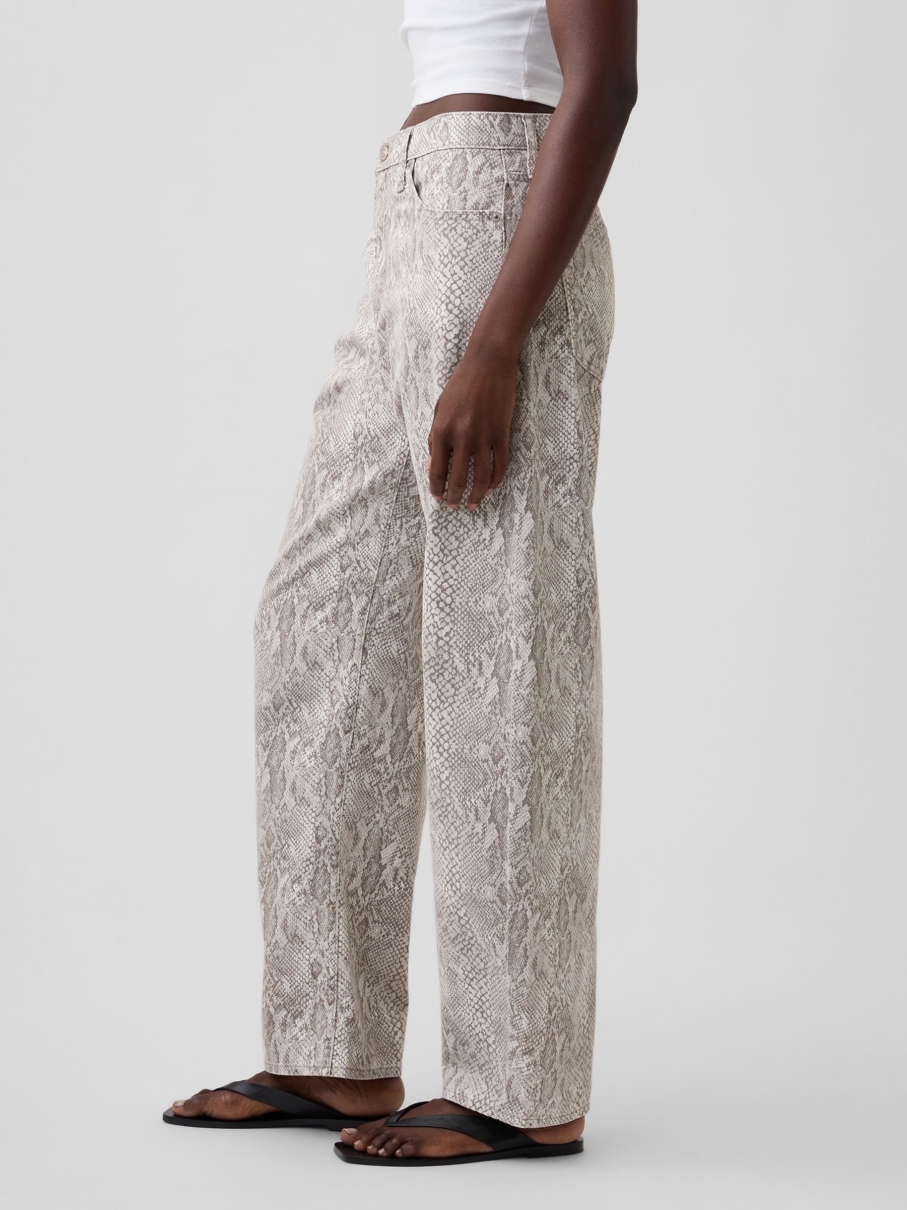 Grey High Waisted Snake Print Barrel Jeans - Image 3 of 4