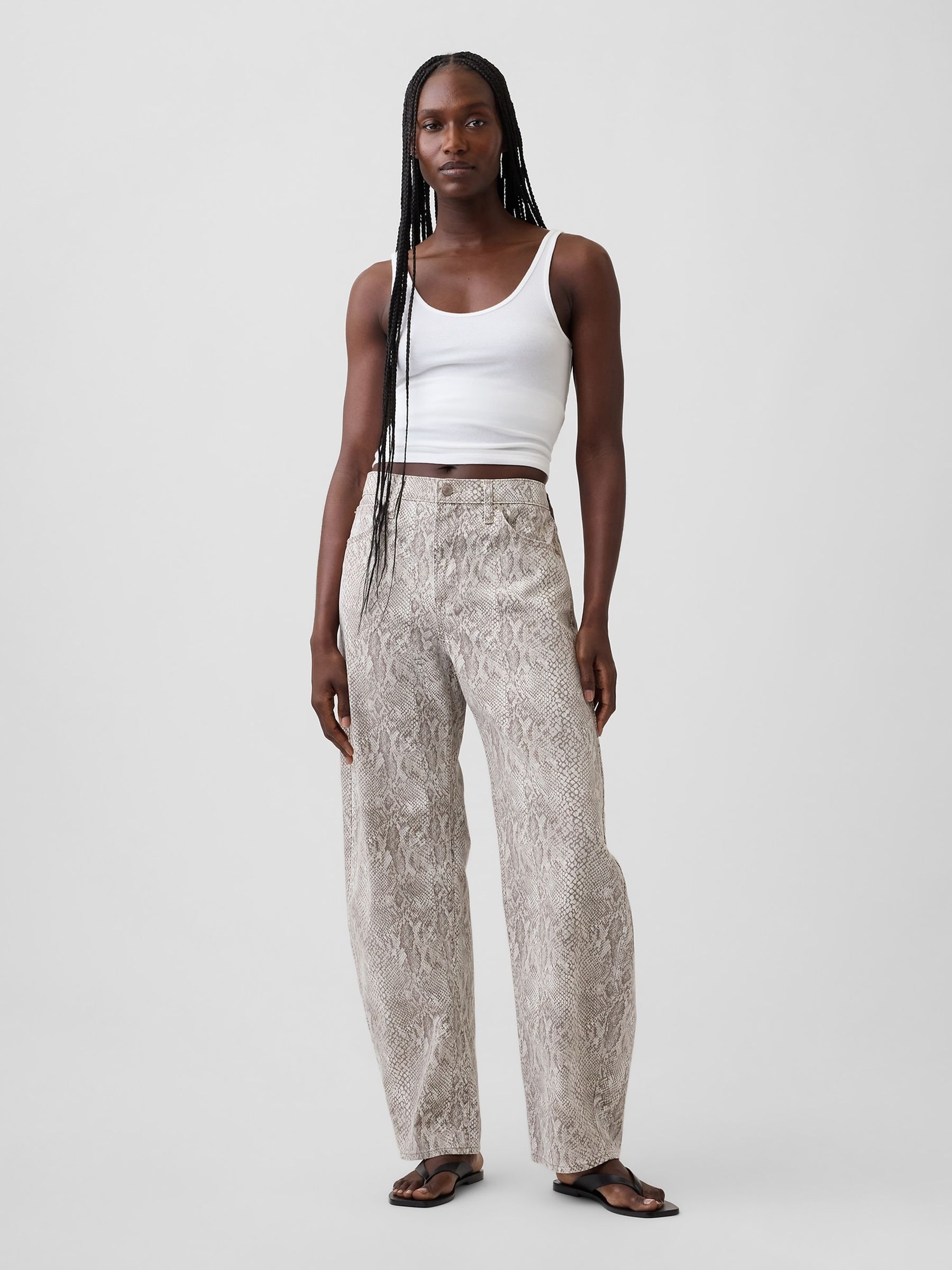 Grey High Waisted Snake Print Barrel Jeans - Image 4 of 4