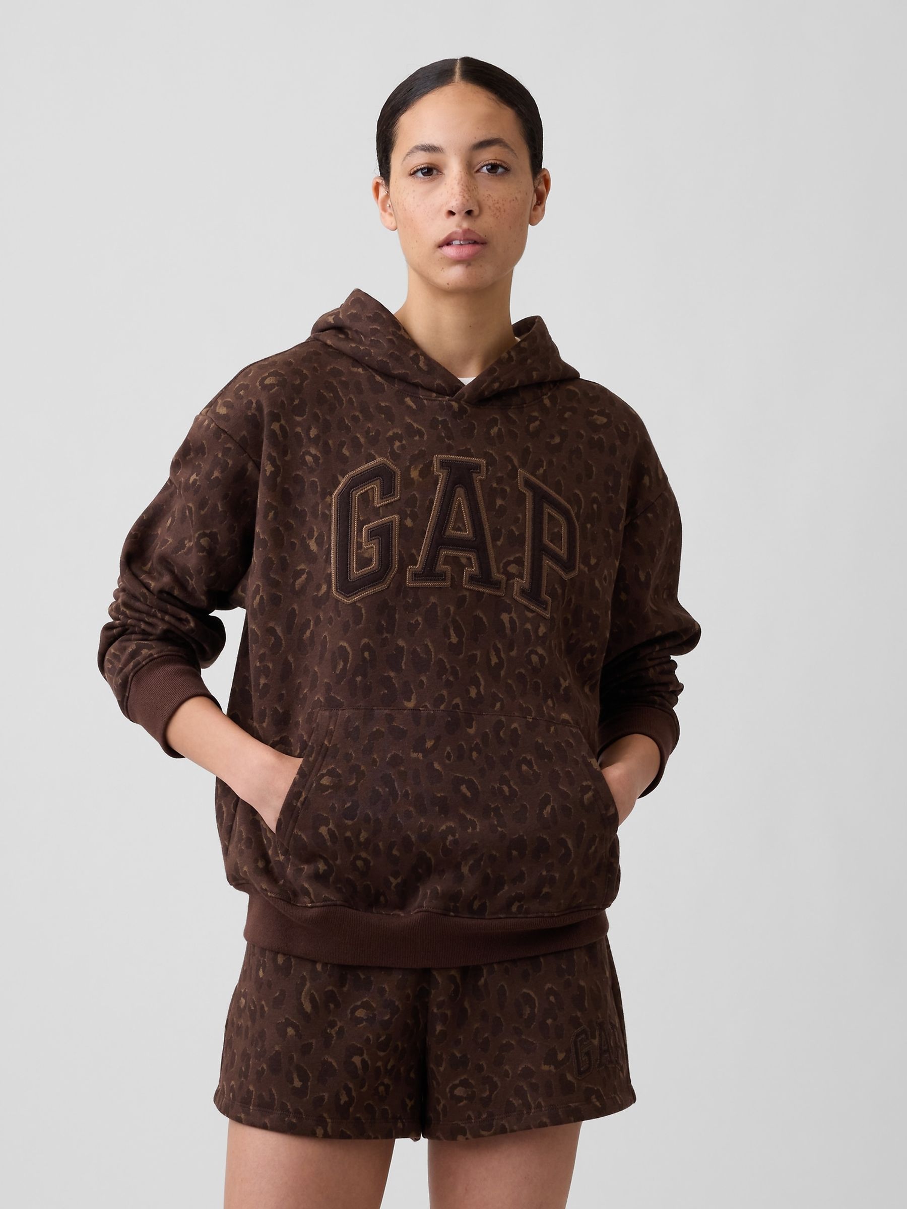 Leopard Print Relaxed Logo Hoodie - Image 1 of 5