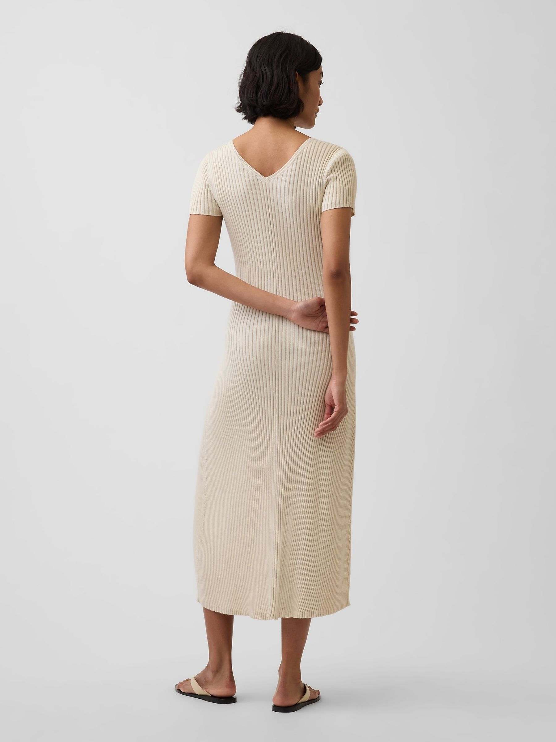 Beige Rib Button-Front Maxi Knitted Dress - Image 2 of 4 Beige Rib Button-Front Maxi Knitted Dress - Image 2 of 4