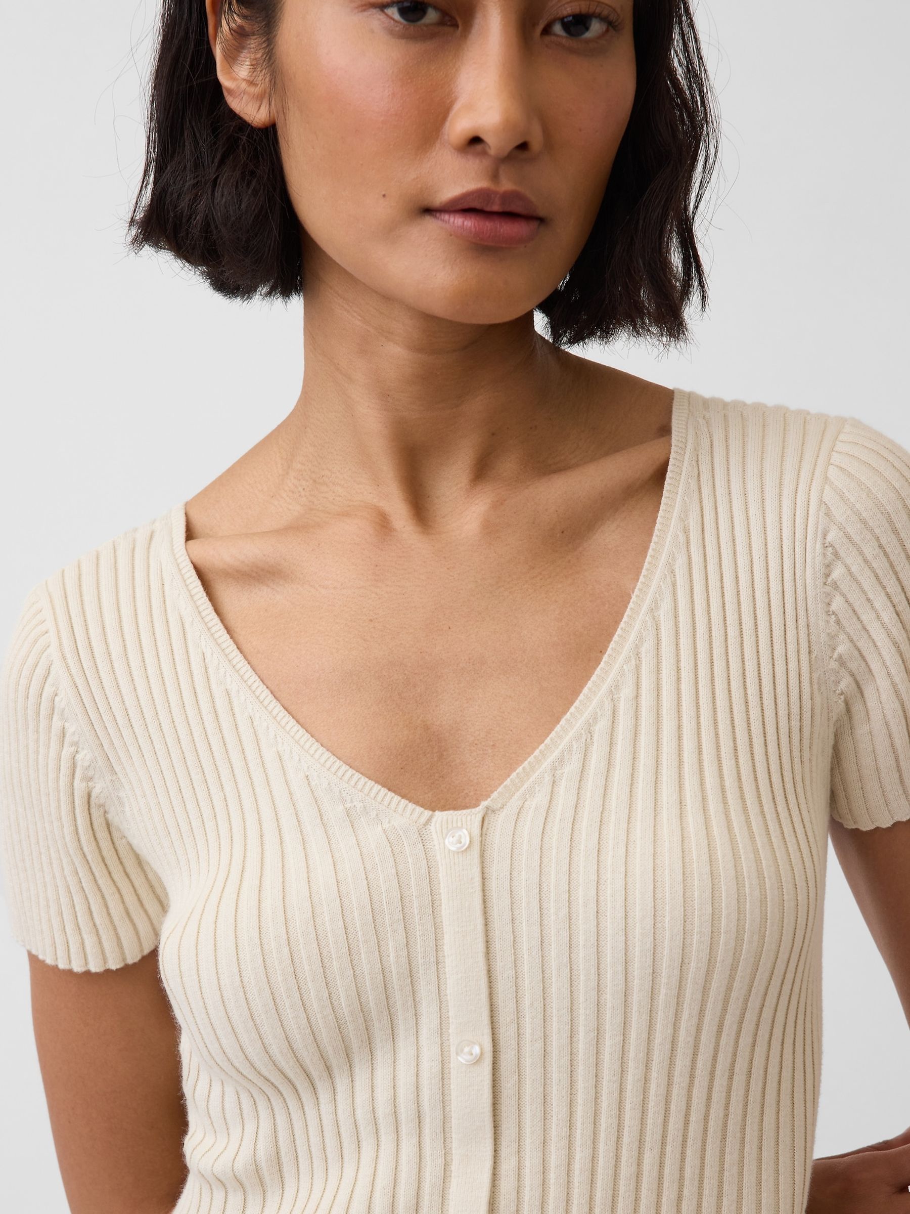 Beige Rib Button-Front Maxi Knitted Dress - Image 4 of 4