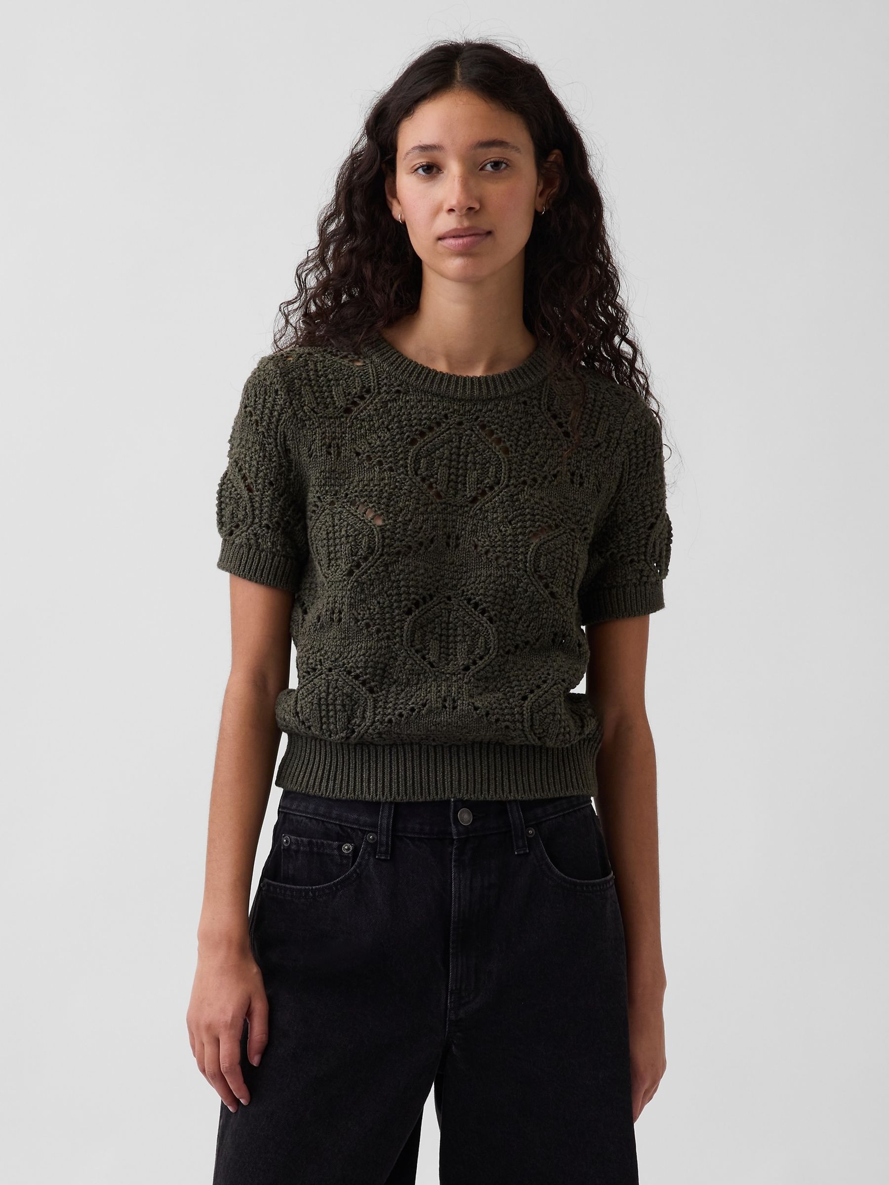 Green Crochet Short Sleeve Jumper - Image 1 of 4
