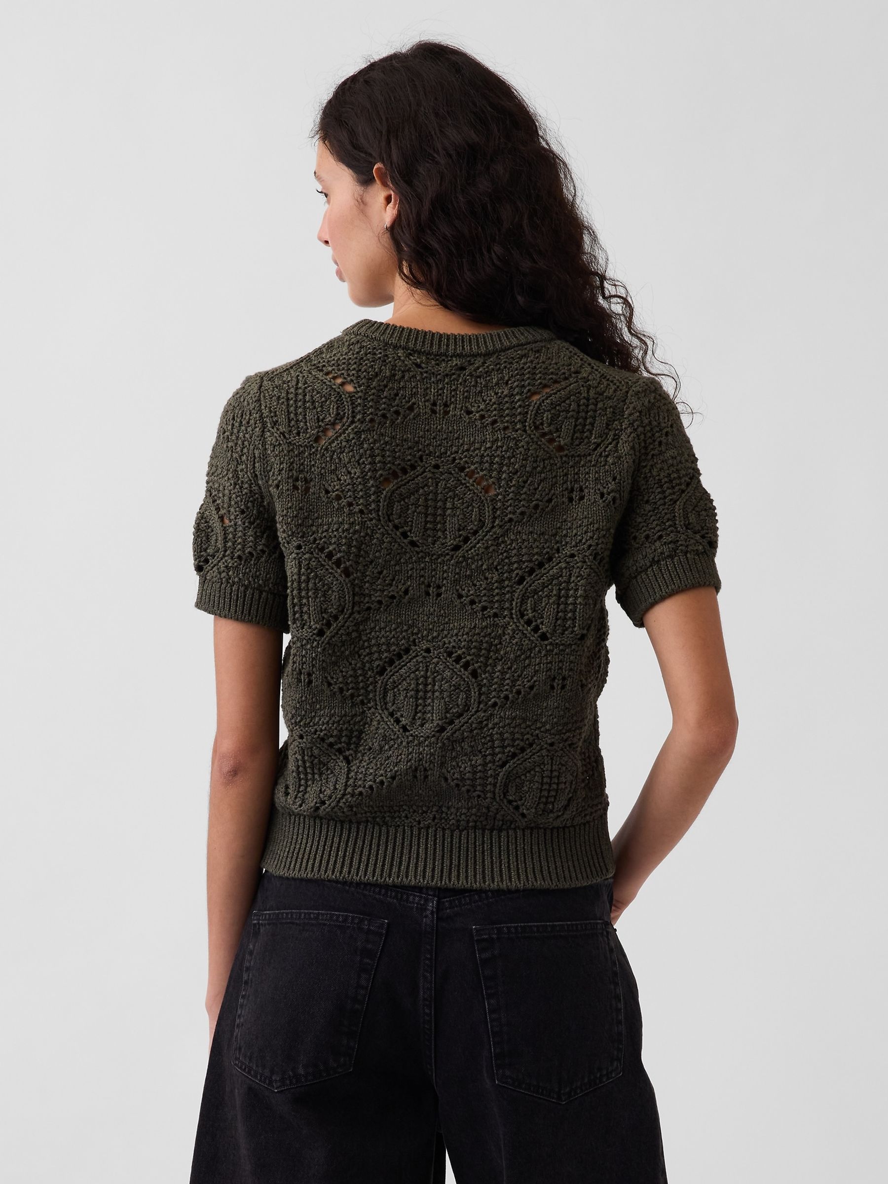 Green Crochet Short Sleeve Jumper - Image 2 of 4
