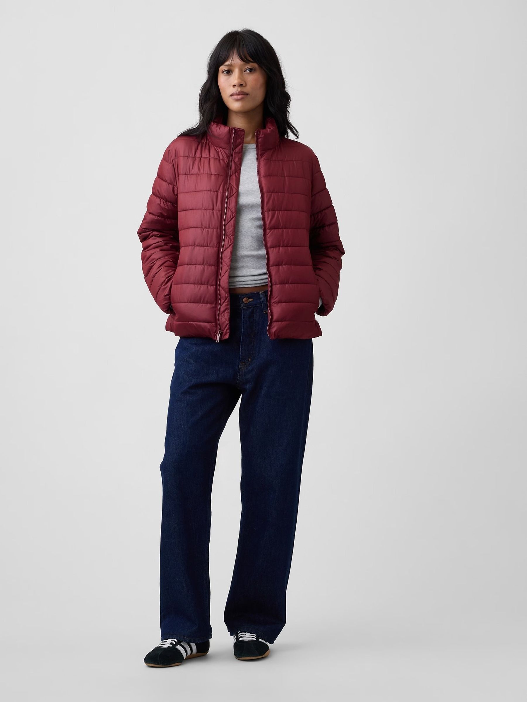 Burgundy Red Relaxed Puffer Jacket - Image 3 of 5
