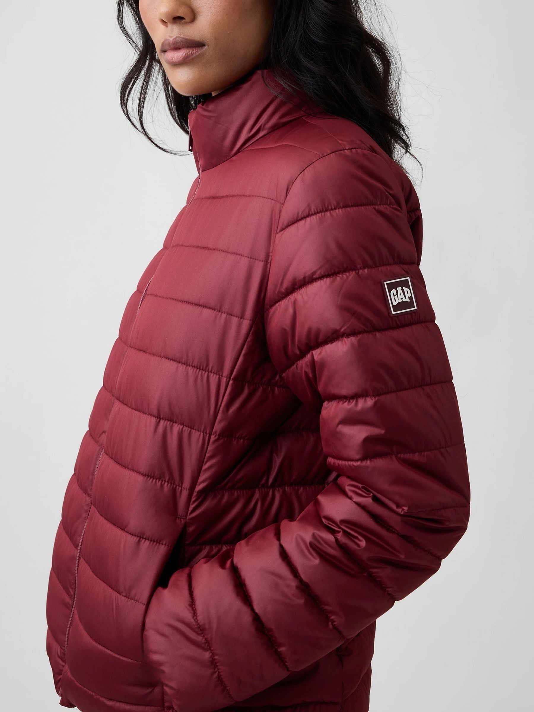 Burgundy Red Relaxed Puffer Jacket - Image 4 of 5