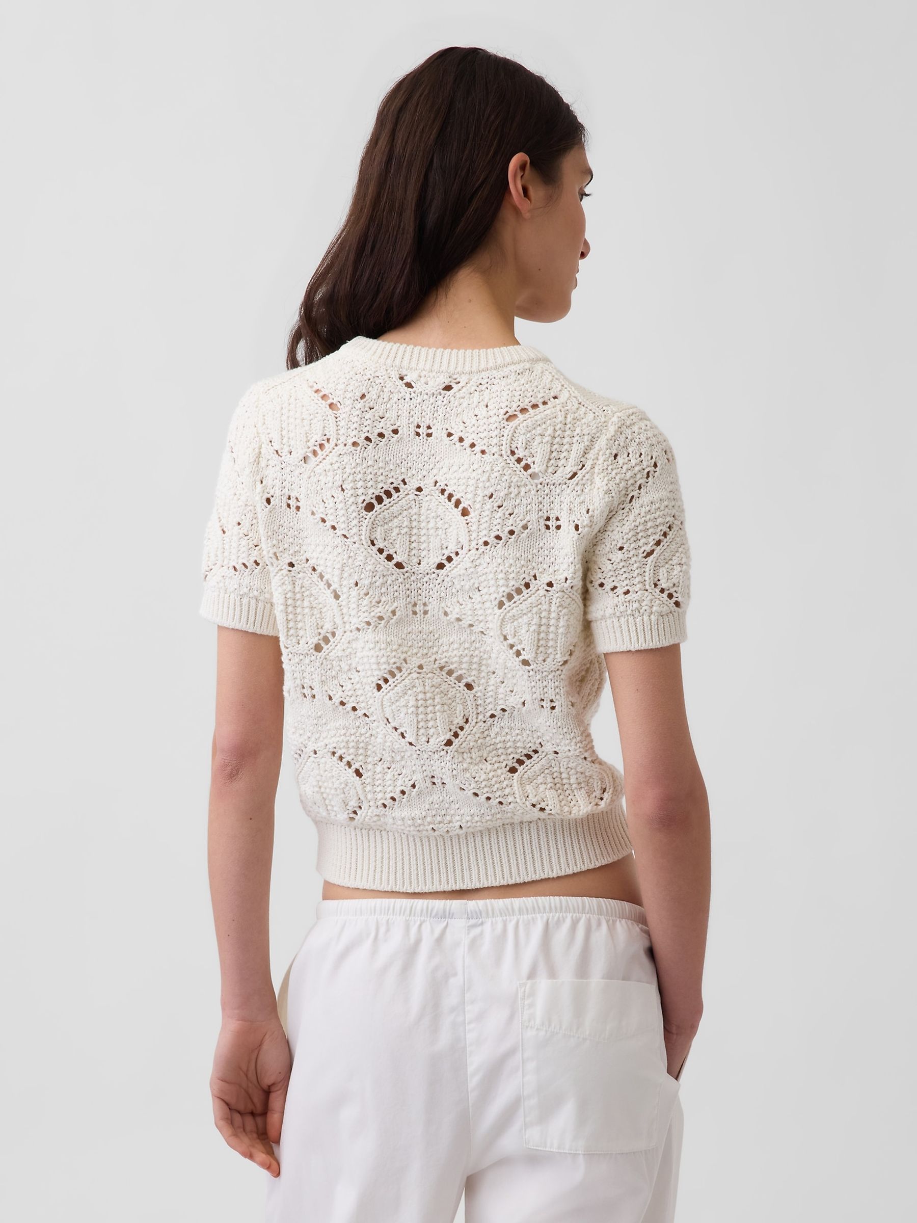 Cream Crochet Short Sleeve Jumper - Image 2 of 4