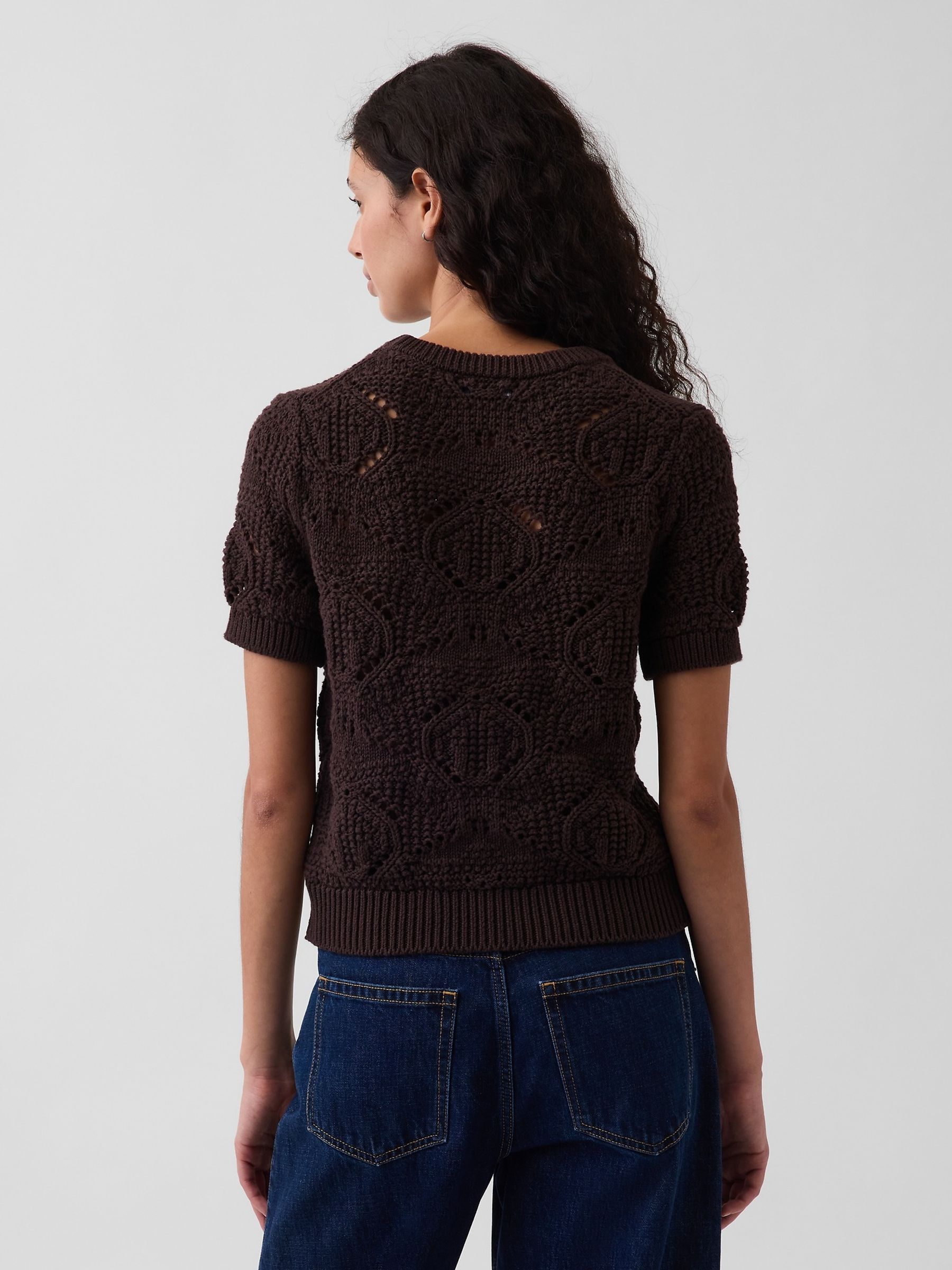 Black Crochet Short Sleeve Jumper - Image 2 of 4