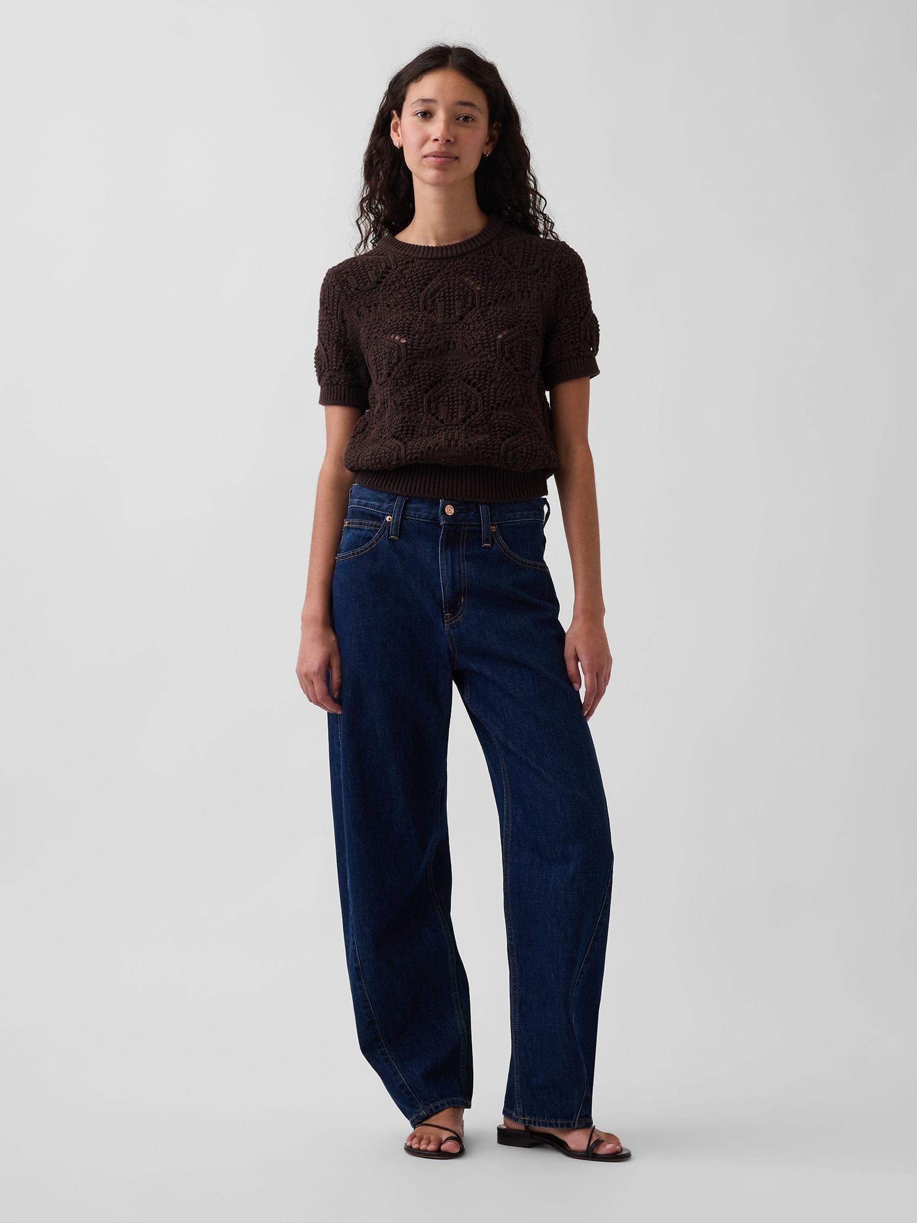 Black Crochet Short Sleeve Jumper - Image 3 of 4