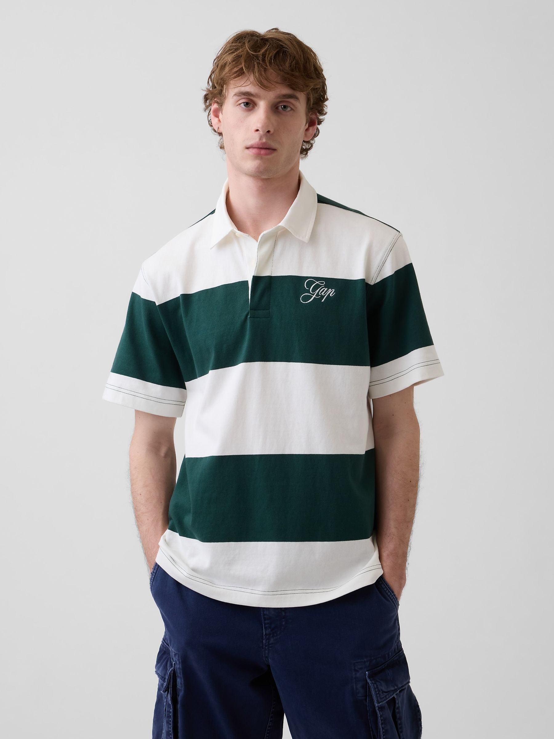 Green Stripe Relaxed Logo Rugby Shirt - Image 1 of 4