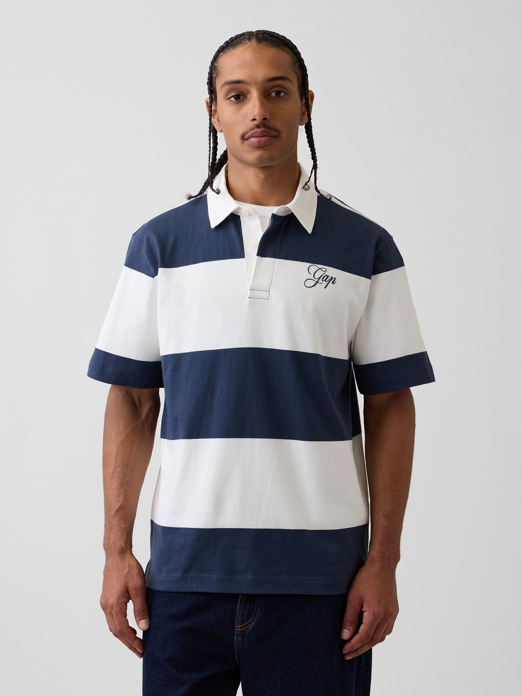 Blue Stripe Relaxed Logo Rugby Shirt - Image 1 of 4