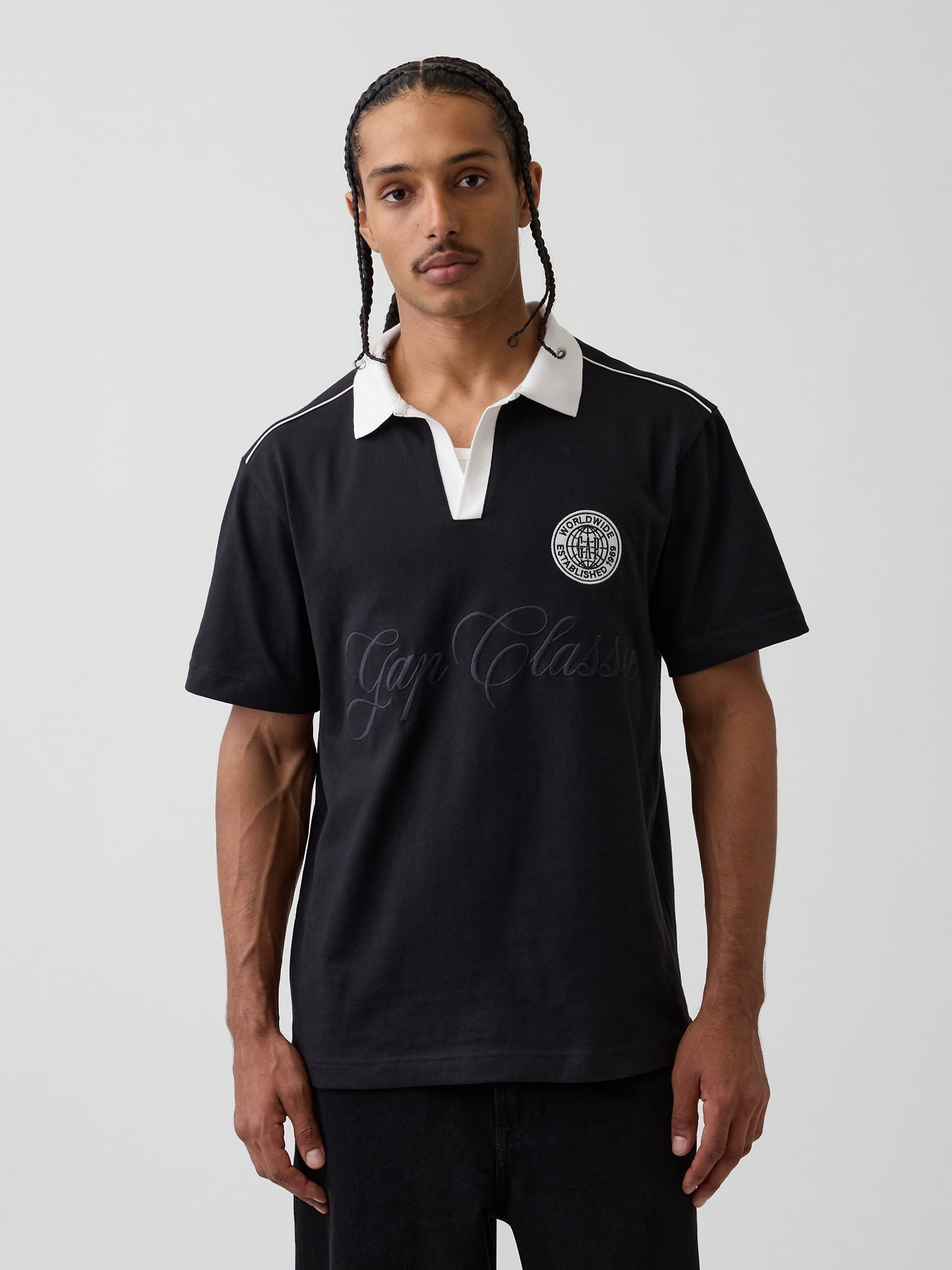 Black Relaxed Logo Rugby Shirt - Image 1 of 4